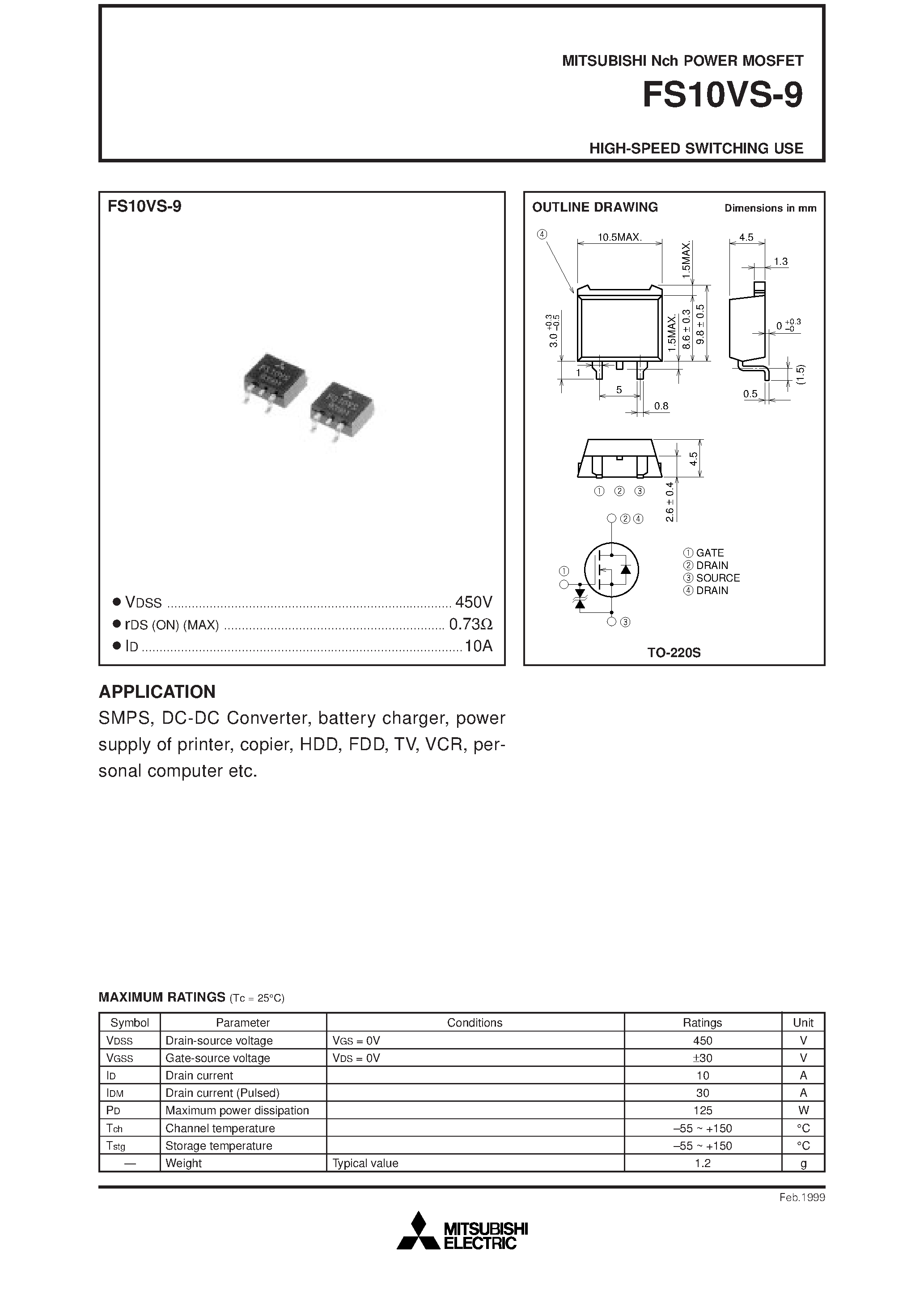 Даташит FS10VS-9 - HIGH-SPEED SWITCHING USE страница 1