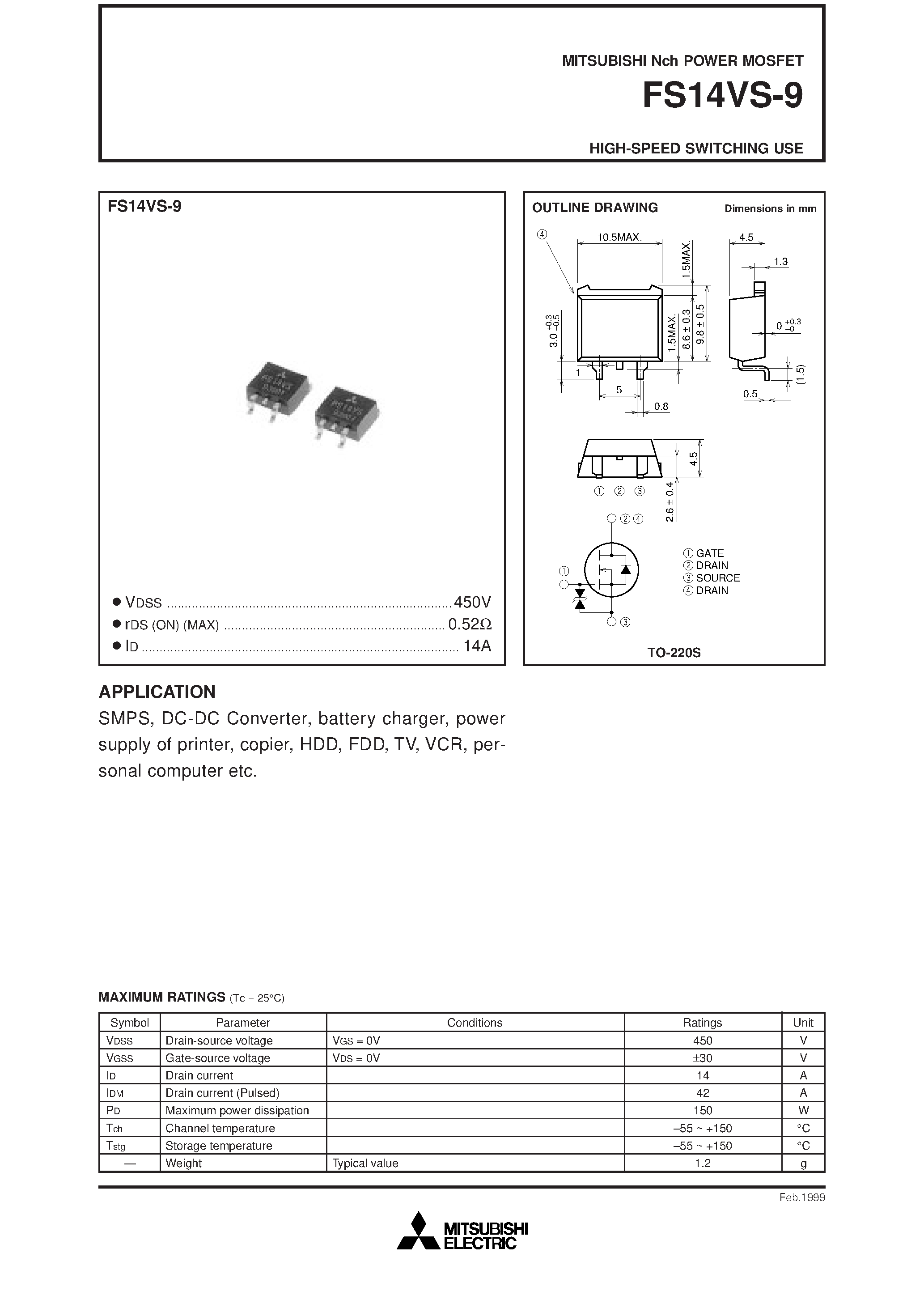 Даташит FS14VS-9 - HIGH-SPEED SWITCHING USE страница 1