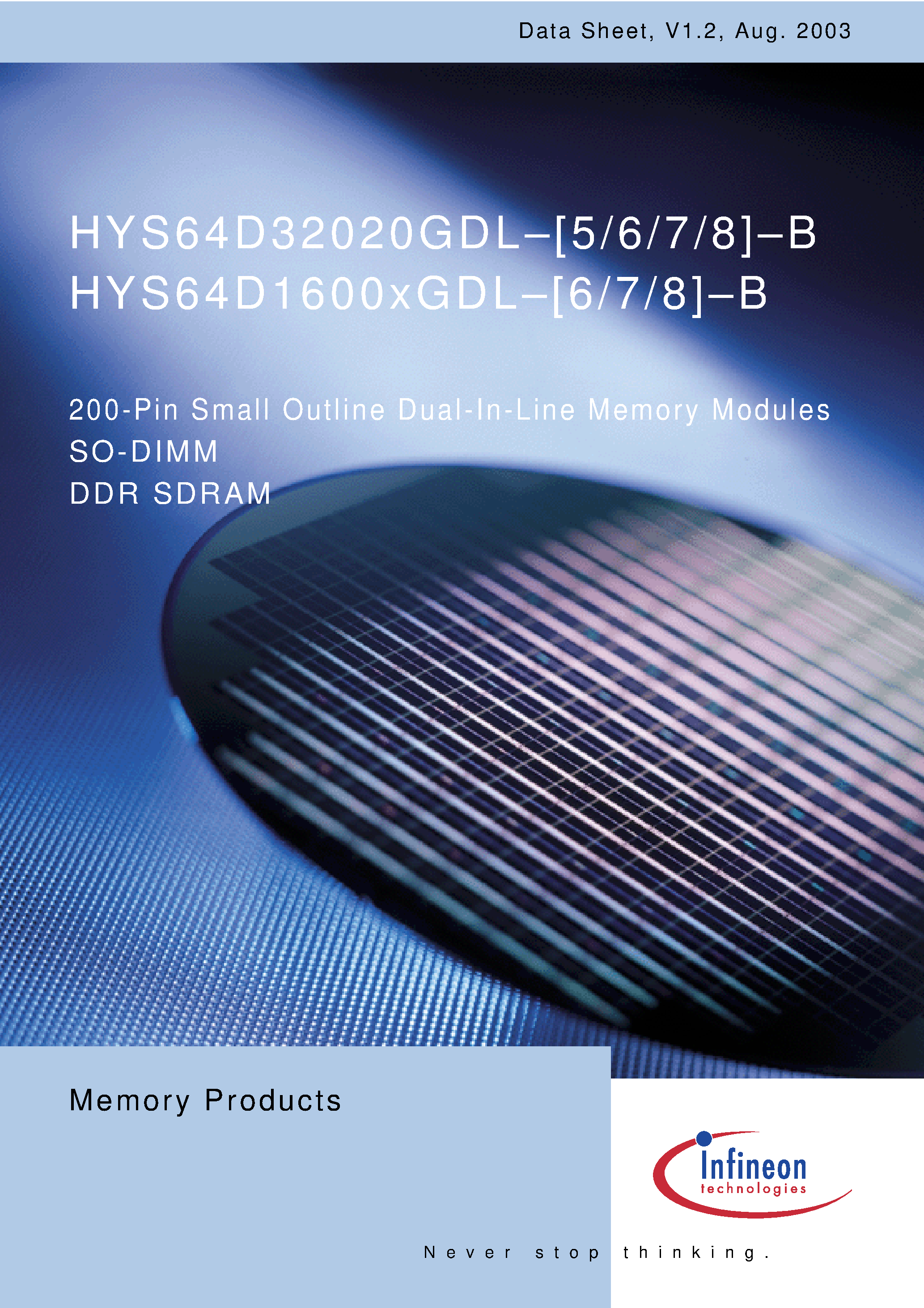 Datasheet HYS64D16000GDL-8-B - 200-Pin Small Outline Dual-In-Line Memory Modules page 1