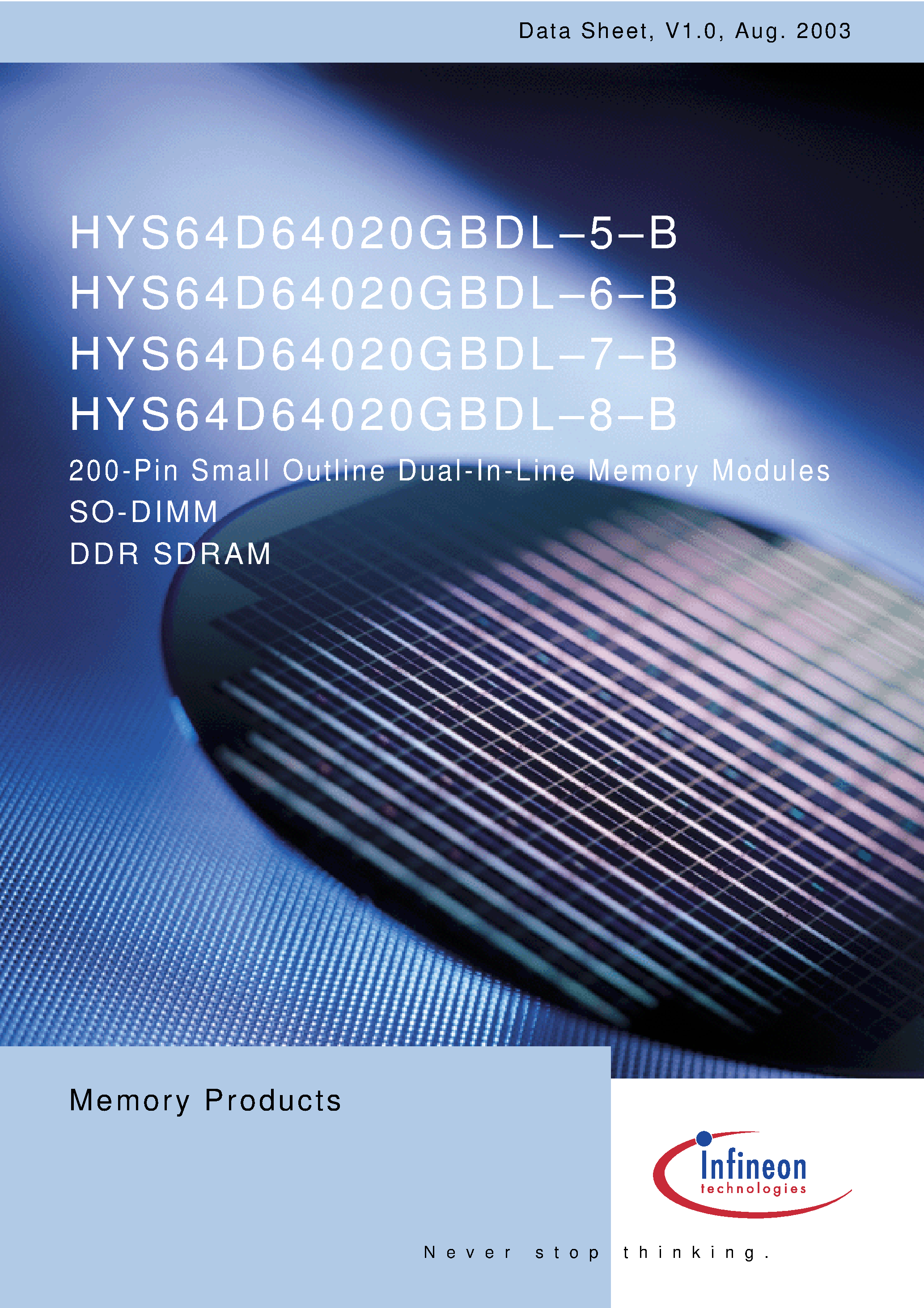 Datasheet HYS64D64020GBDL-5-B - 200-Pin Small Outline Dual-In-Line Memory Modules page 1