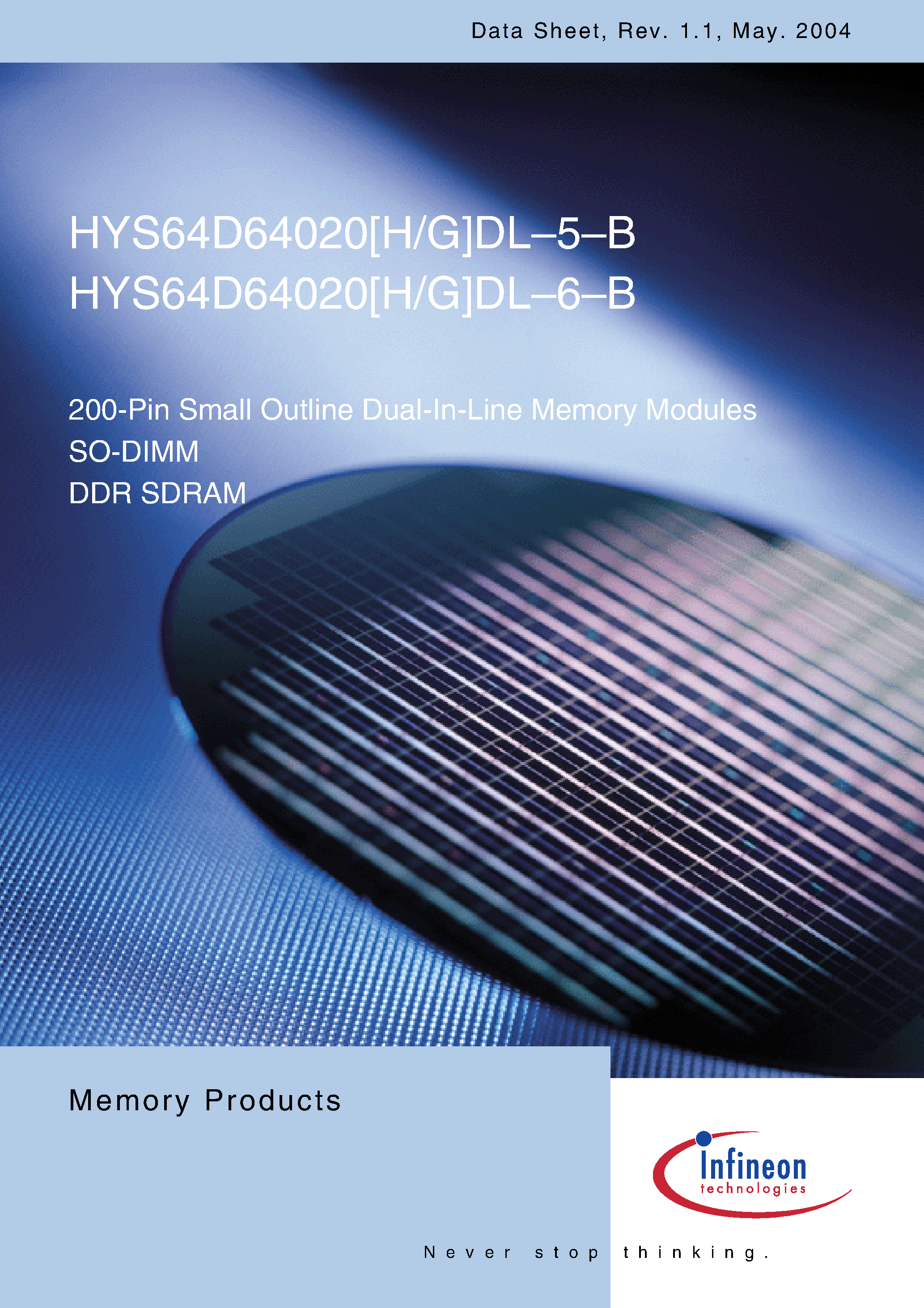 Datasheet HYS64D64020GDL-5-B - 200-Pin Small Outline Dual-In-Line Memory Modules page 1