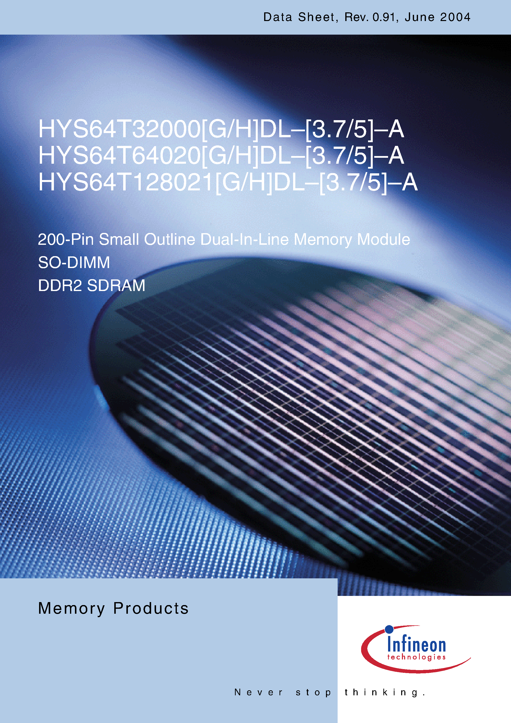 Datasheet HYS64T128021HDL-5-A - 200-Pin Small Outline Dual-In-Line Memory Module page 1