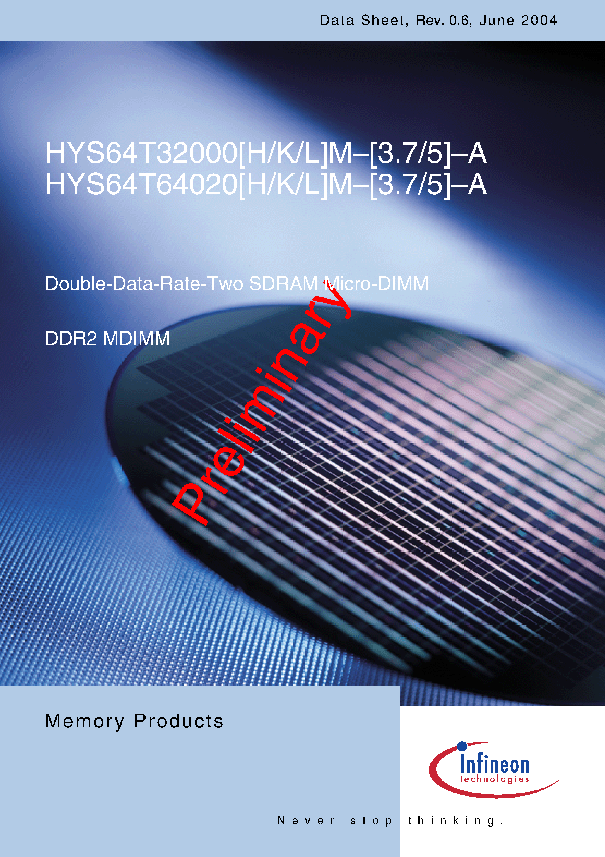 Datasheet HYS64T32000KM-5-A - Double-Data-Rate-Two SDRAM Micro-DIMM page 1