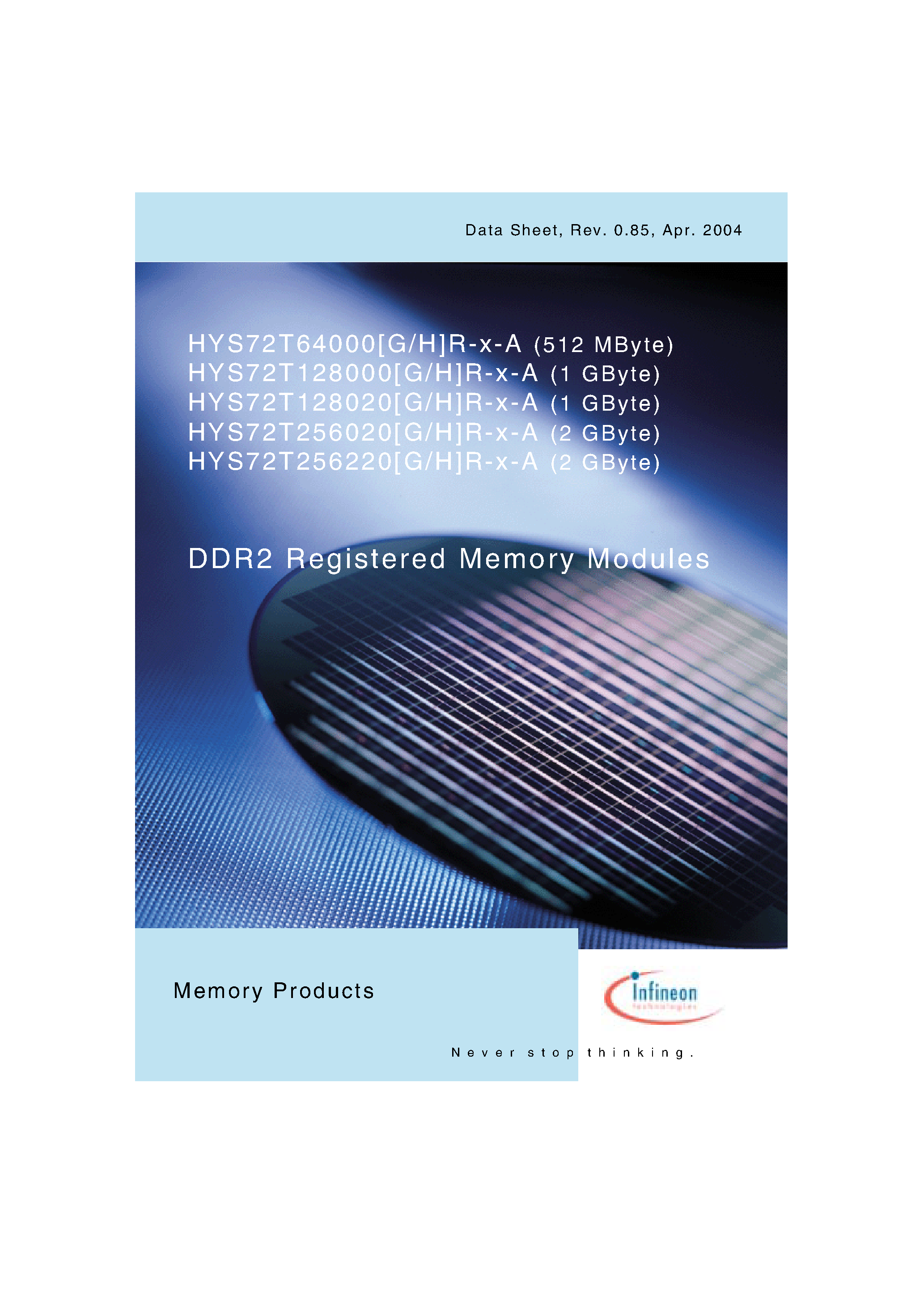 Datasheet HYS72T128000HR-5-A - DDR2 Registered Memory Modules page 1