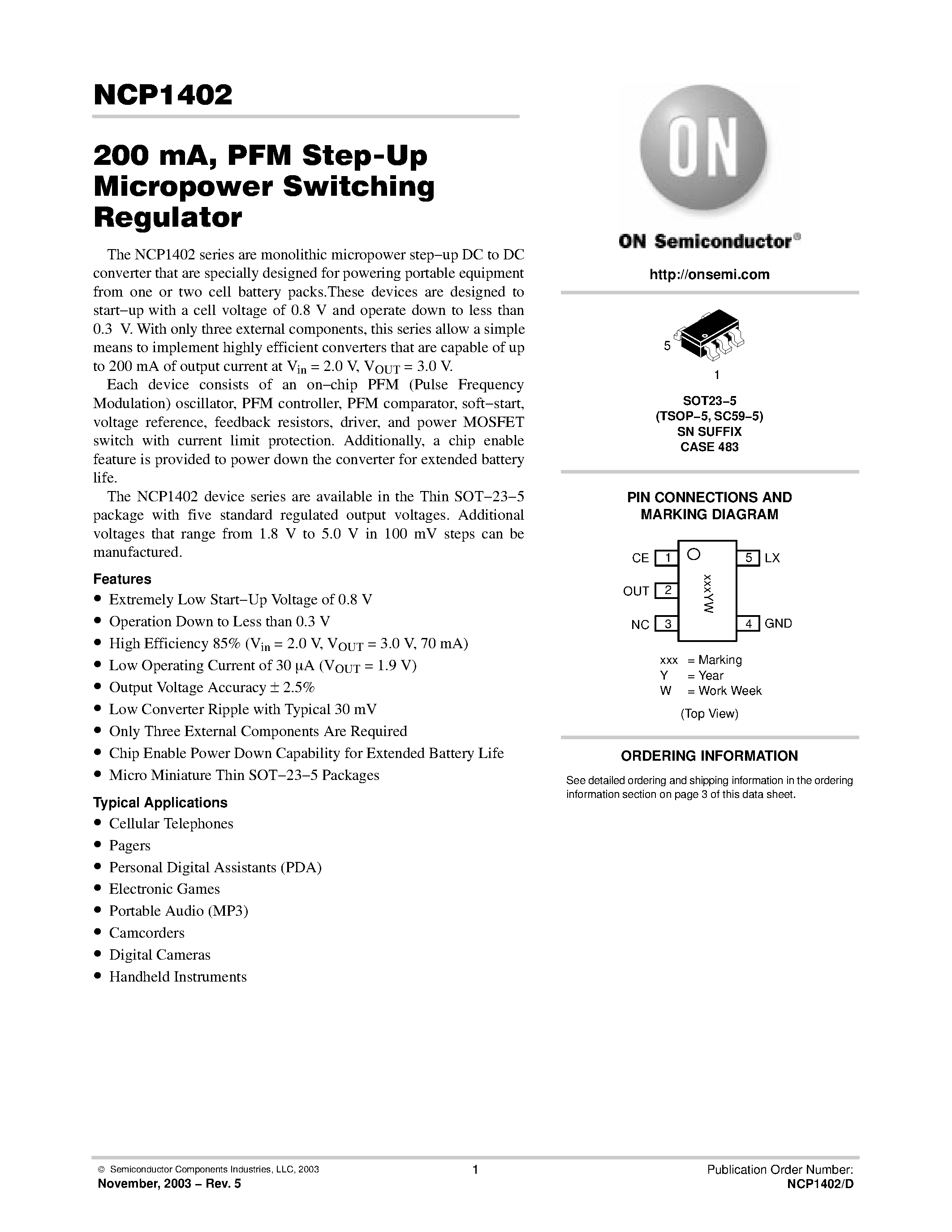 Даташит CD54-470L - 200 mA/ PFM Step-Up Micropower Switching Regulator страница 1