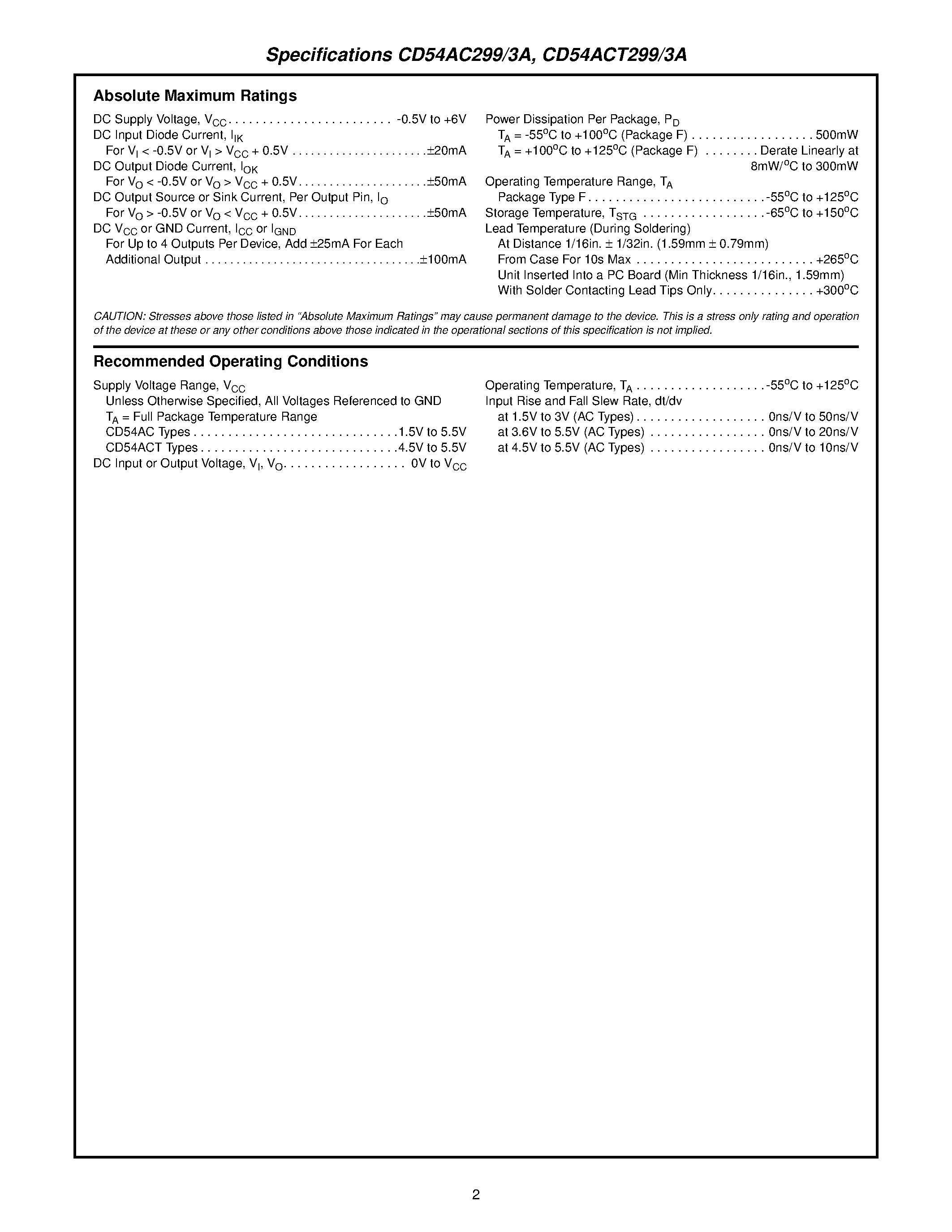 Datasheet CD54ACT2993A - 8-Input Universal Shift/Storage Registers with Common Parallel I/O Pins page 1