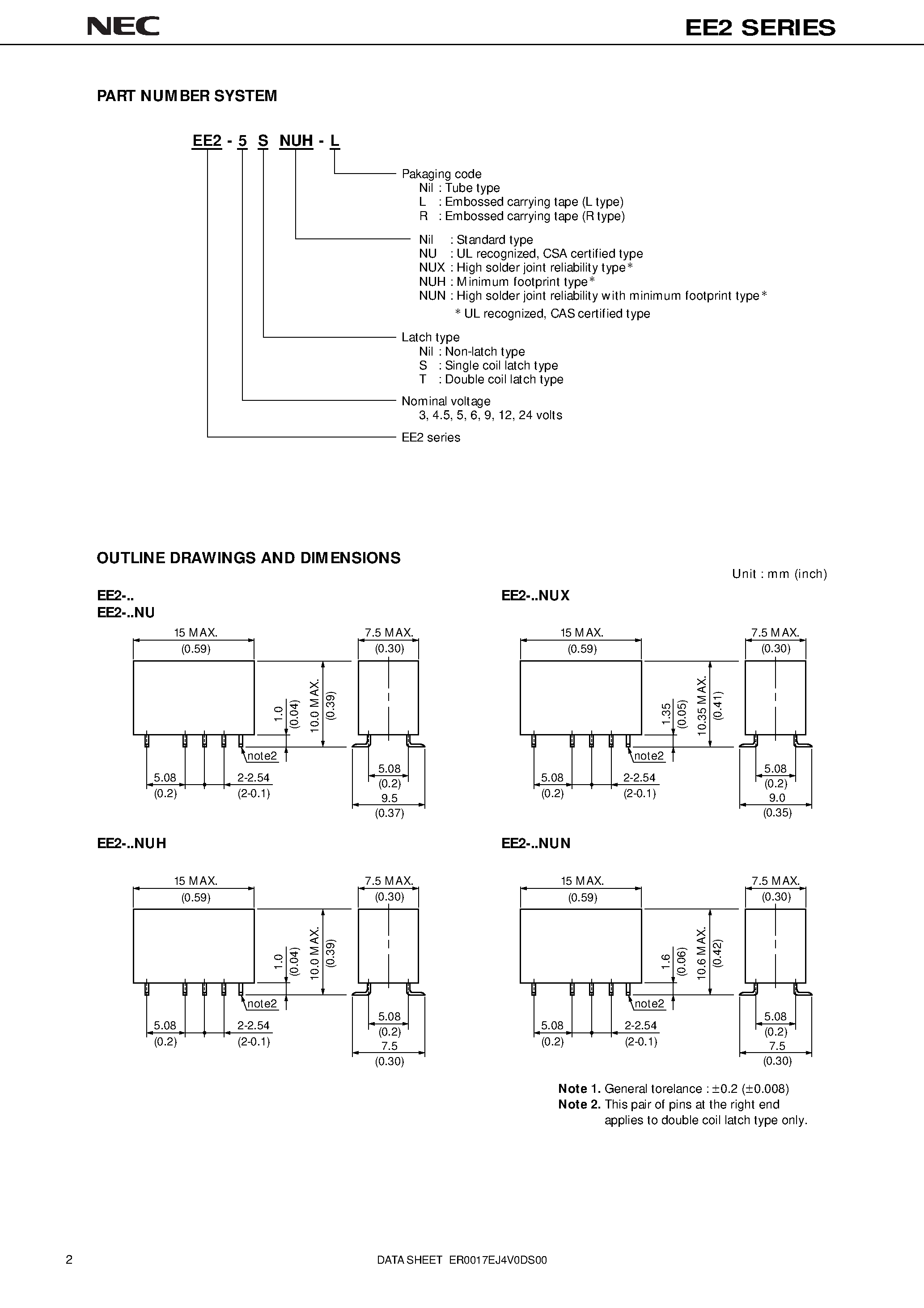 Datasheet EE2-12S-R - Compact and lightweight/ High breakdown voltage/ Surface mounting type page 2