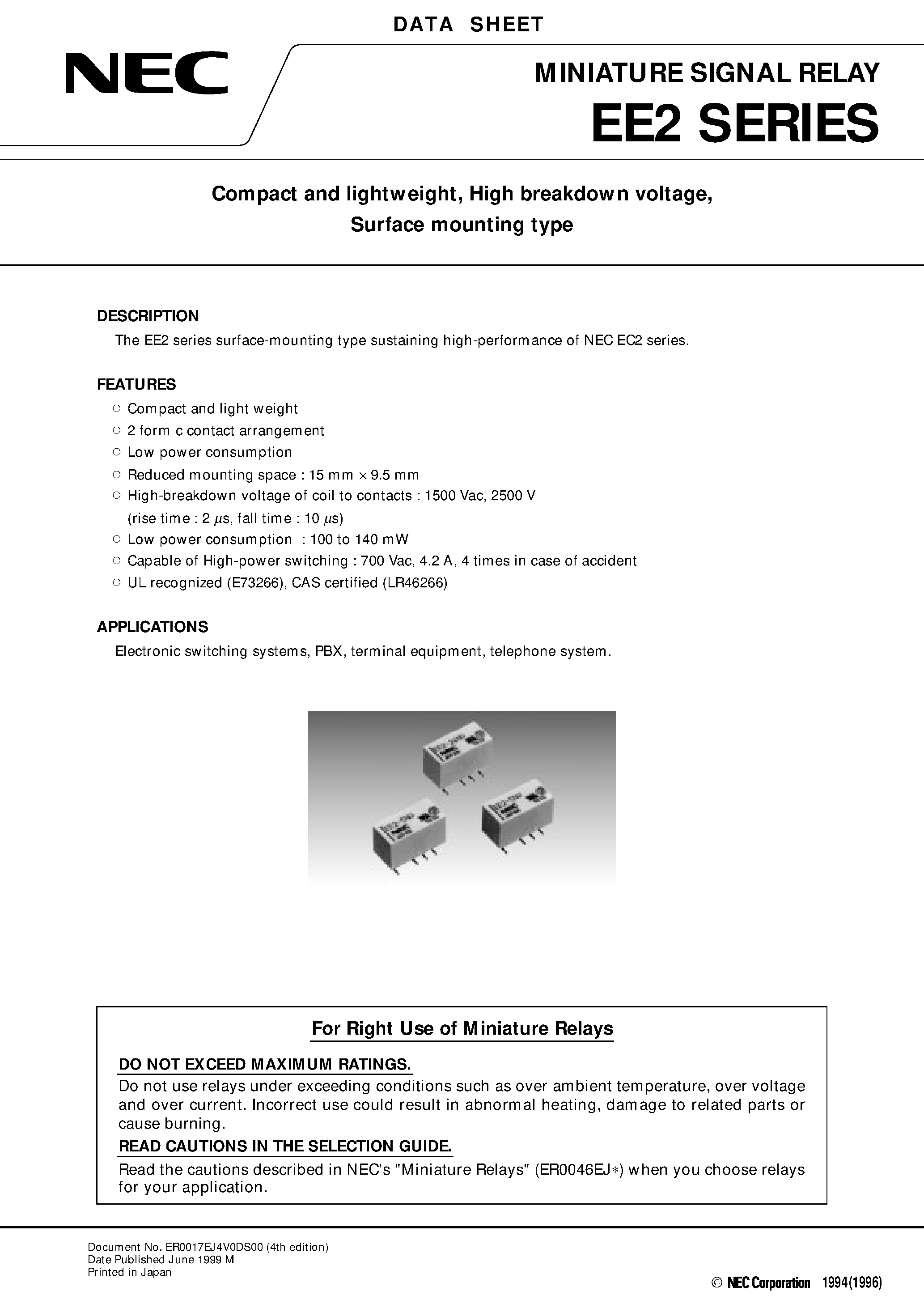 Даташит EE2-24SNUN-L - Compact and lightweight/ High breakdown voltage/ Surface mounting type страница 1