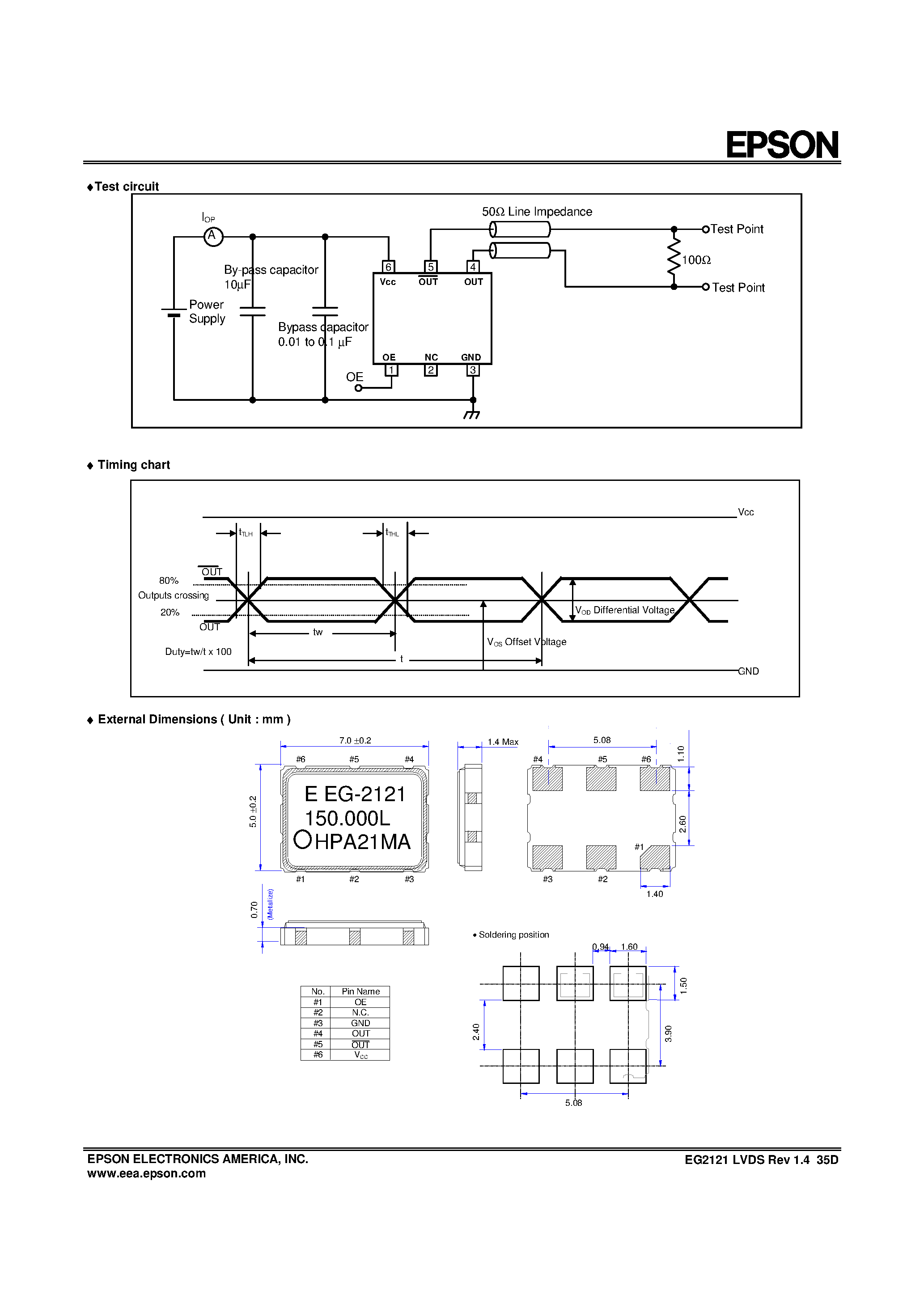 Datasheet EG-2121CA-L - 2.5V operation LVDS SAW Oscillator page 2