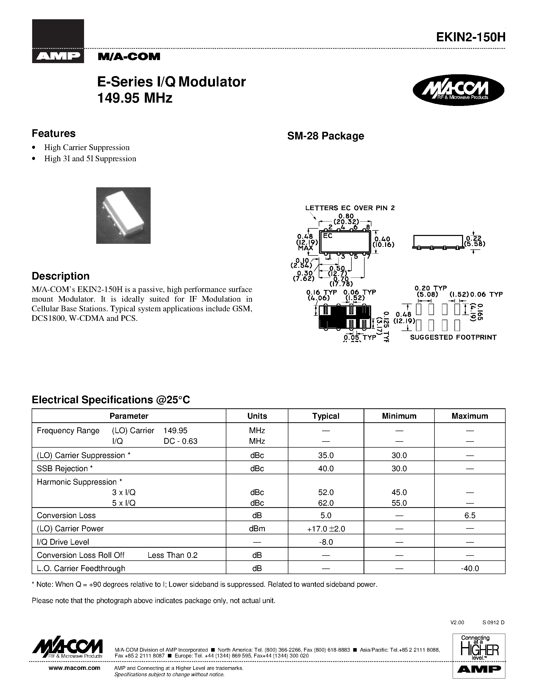 Datasheet EKIN2-150H - E-Series I/Q Modulator 149.95 MHz page 1