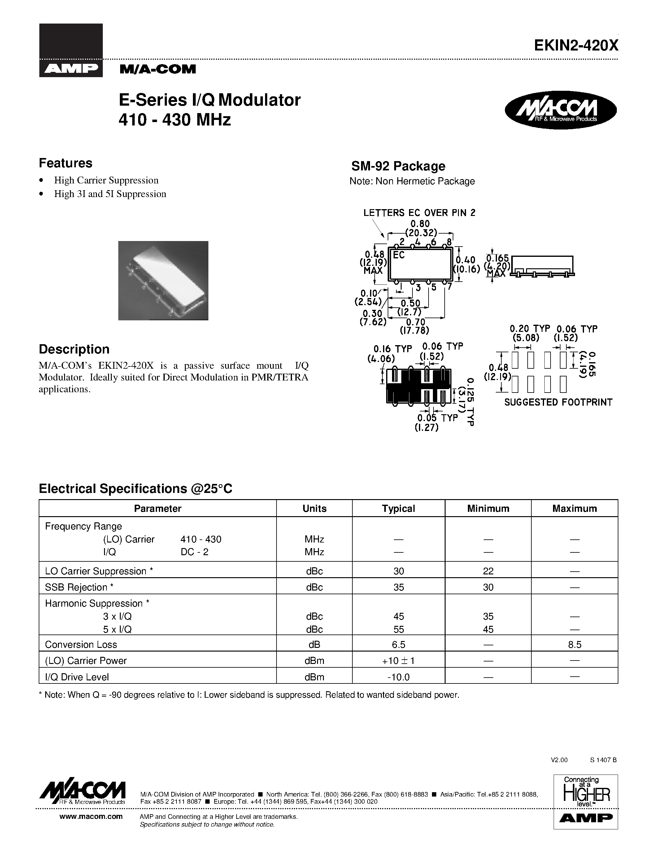 Datasheet EKIN2-420X - E-Series I/Q Modulator 410 - 430 MHz page 1