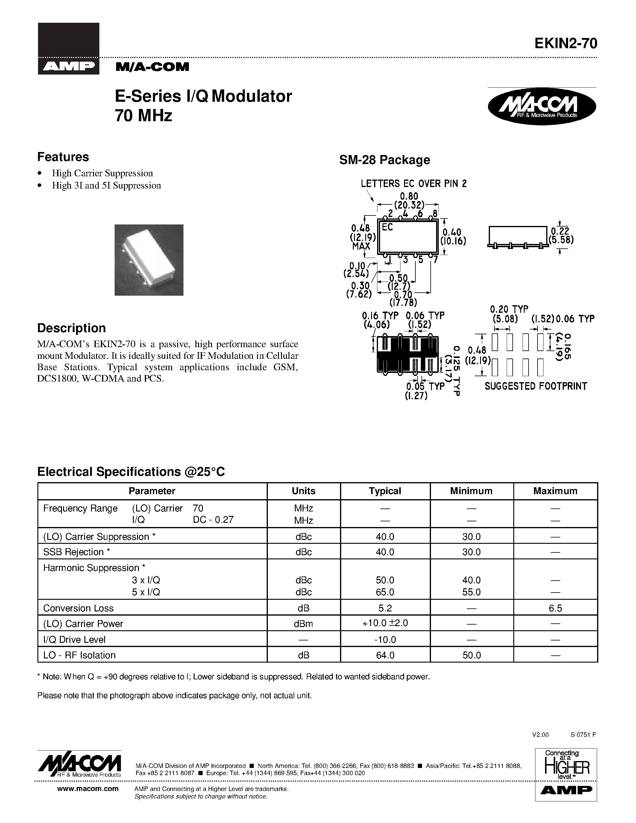 Datasheet EKIN2-70 - E-Series I/Q Modulator 70 MHz page 1