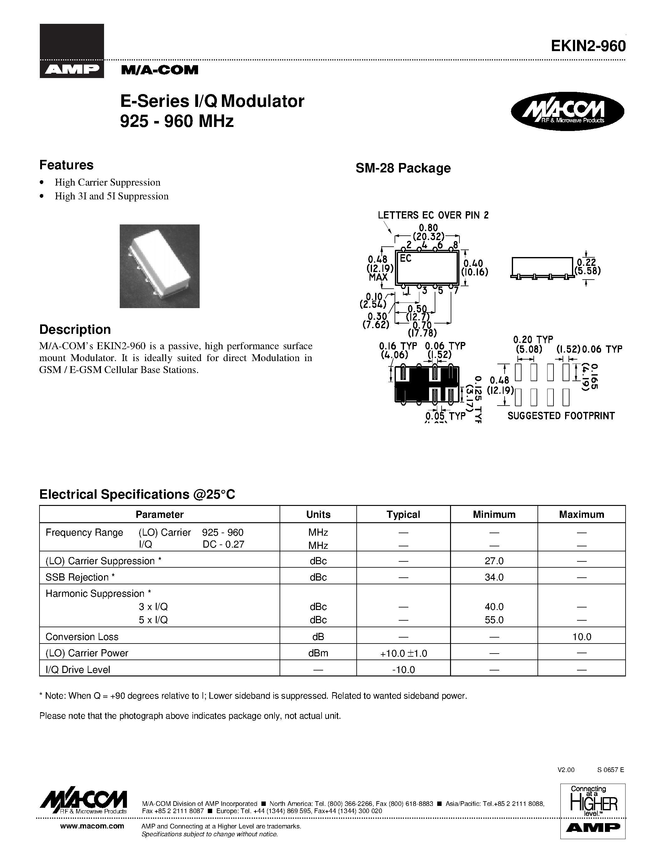 Datasheet EKIN2-960 - E-Series I/Q Modulator 925 - 960 MHz page 1