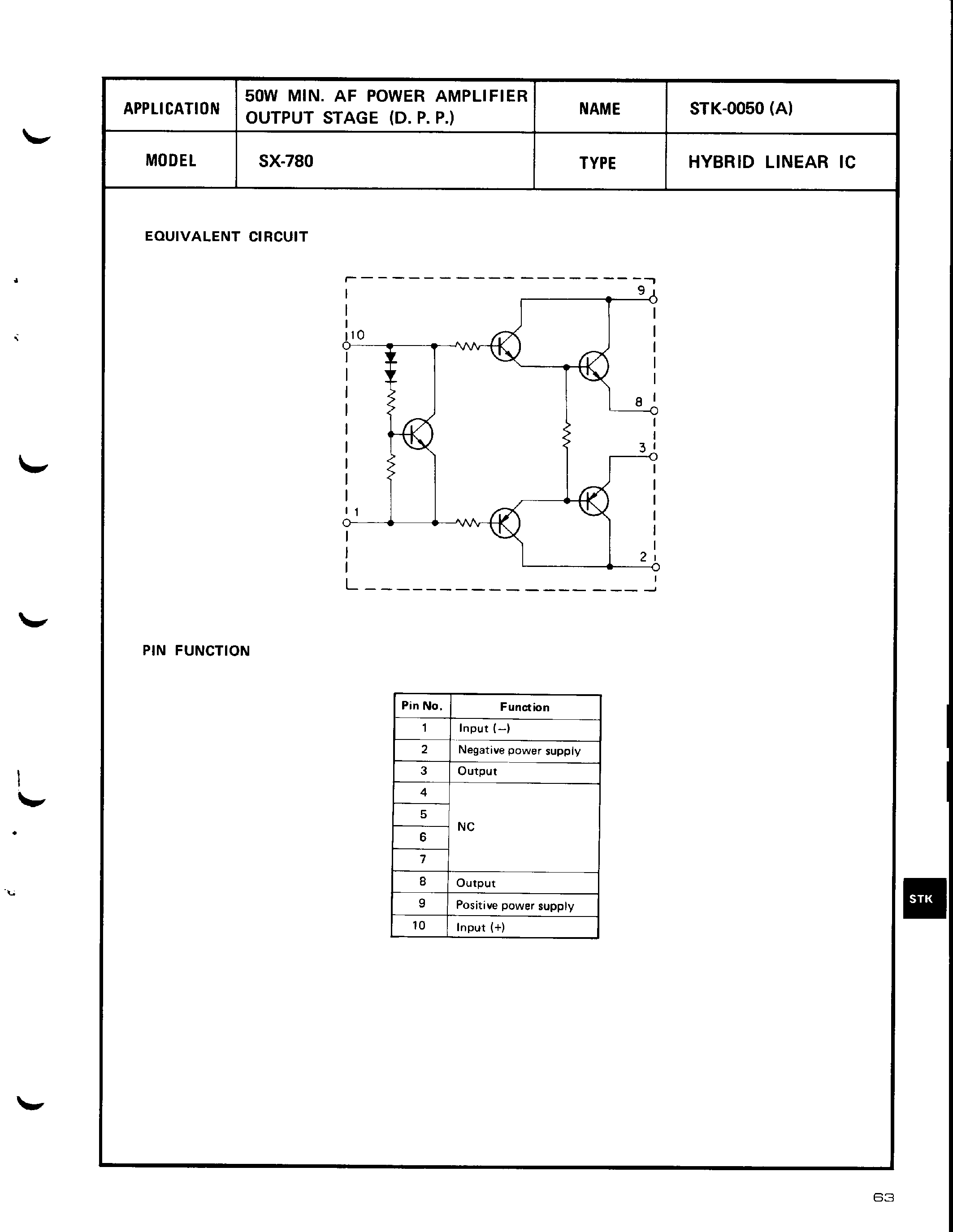 Datasheet STK0050 - 50W MIN AF POWER AMPLIFIER OUTPUT STAGE page 1