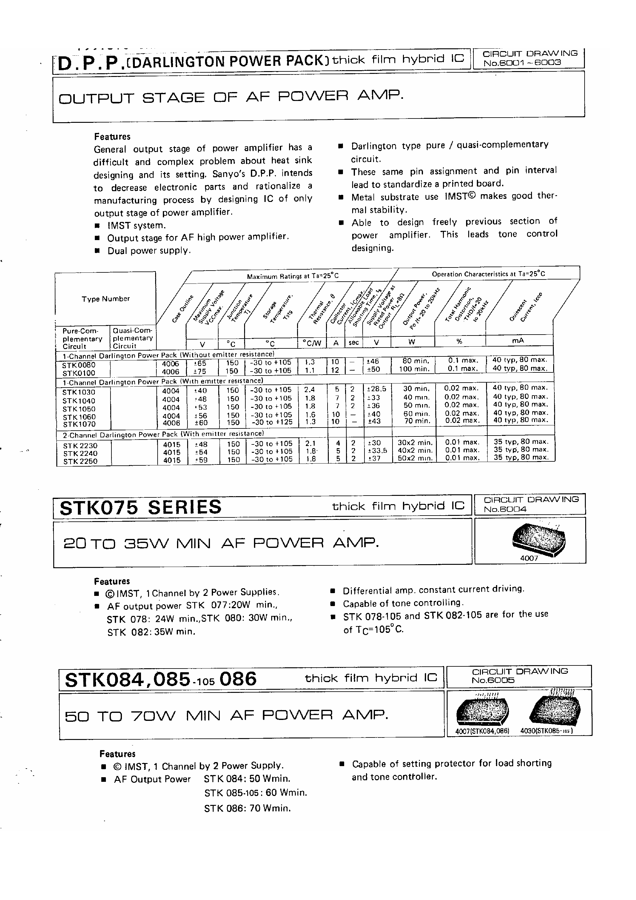 Datasheet STK0080 - Output Stage of AF Power AMP page 1