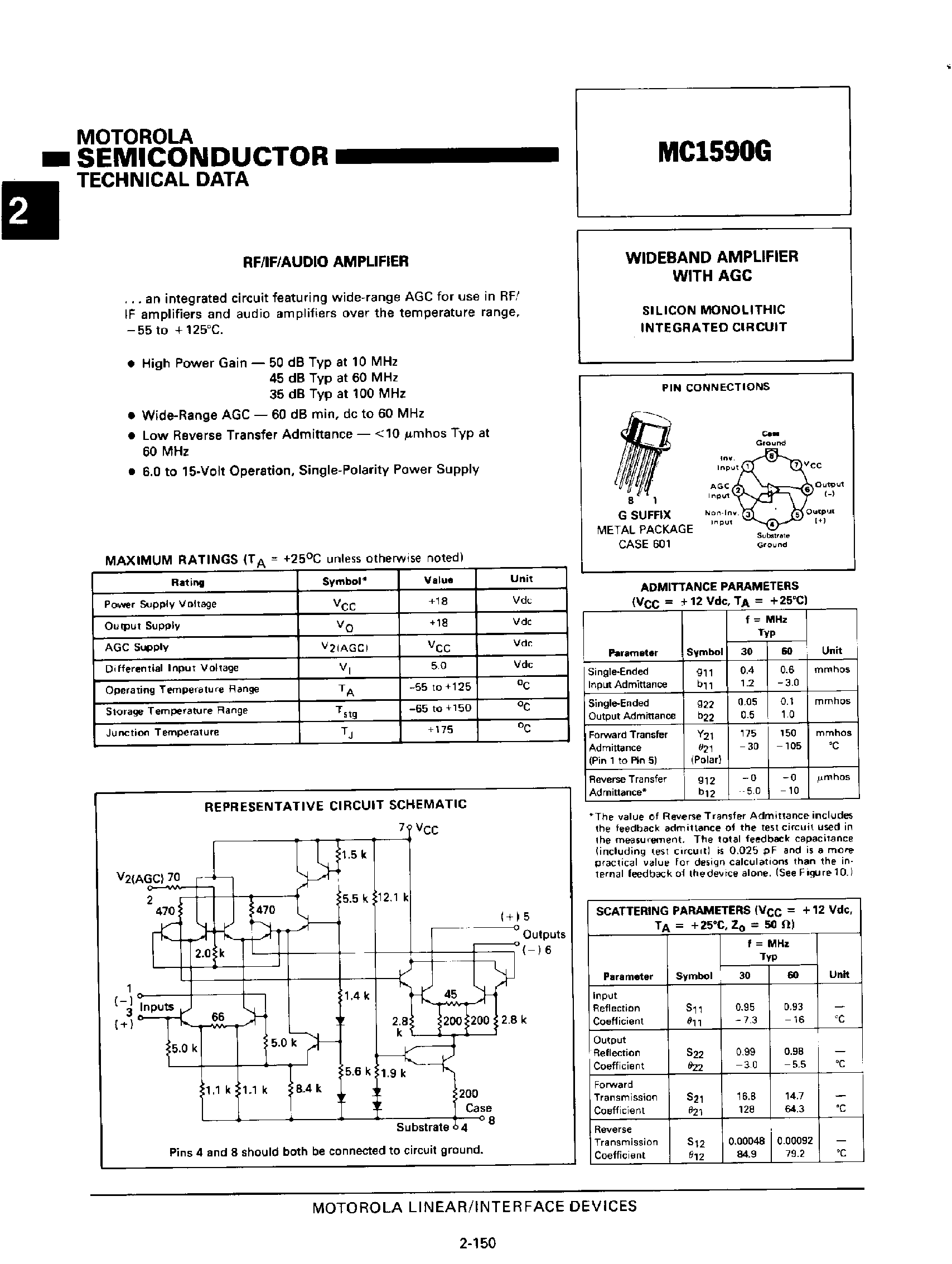 Datasheet MC1590G - RF / IF / Audio Amplifier page 1