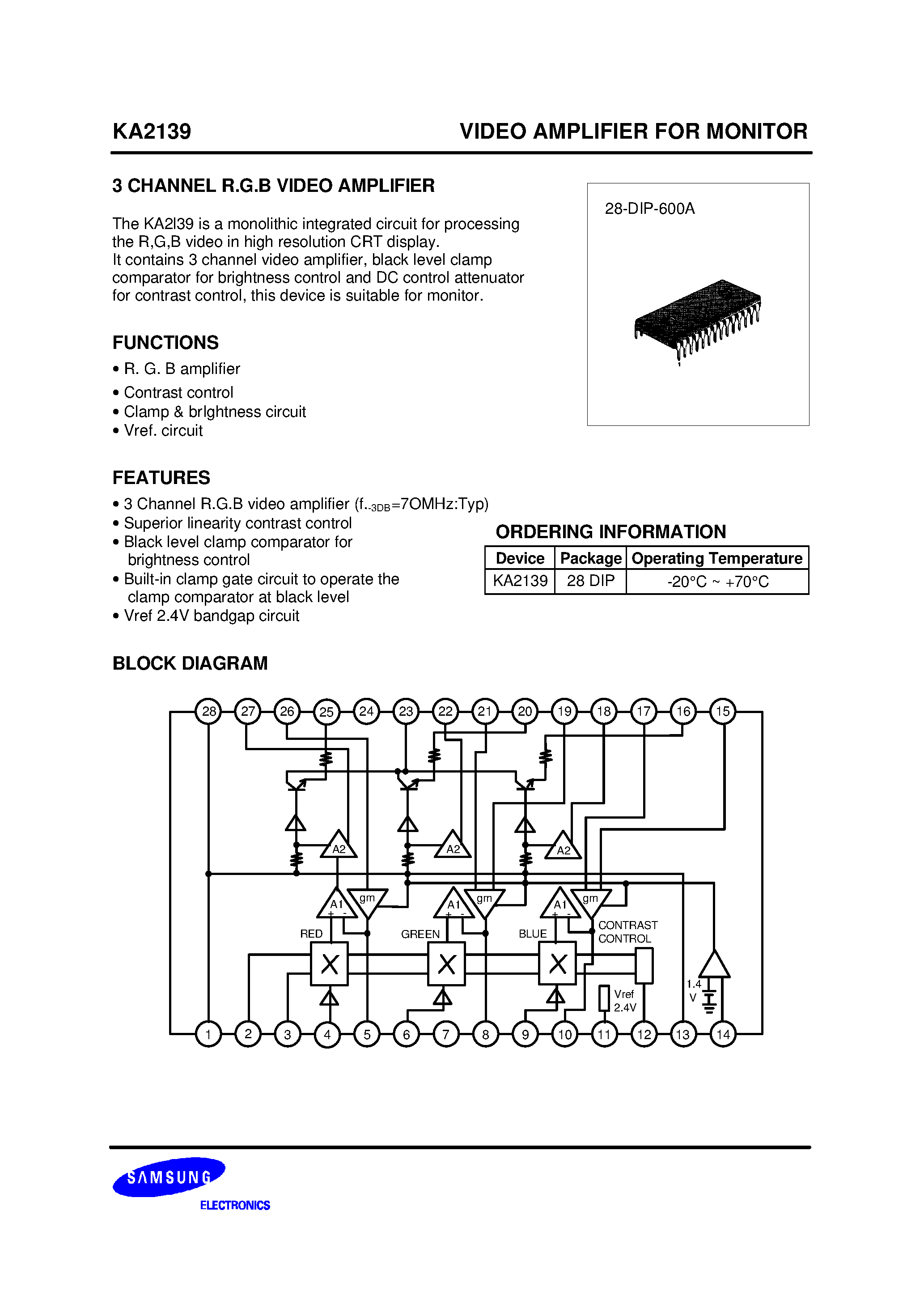 Datasheet KA2139 - 3 CHANNEL R.G.B VIDEO AMPLIFIER page 1