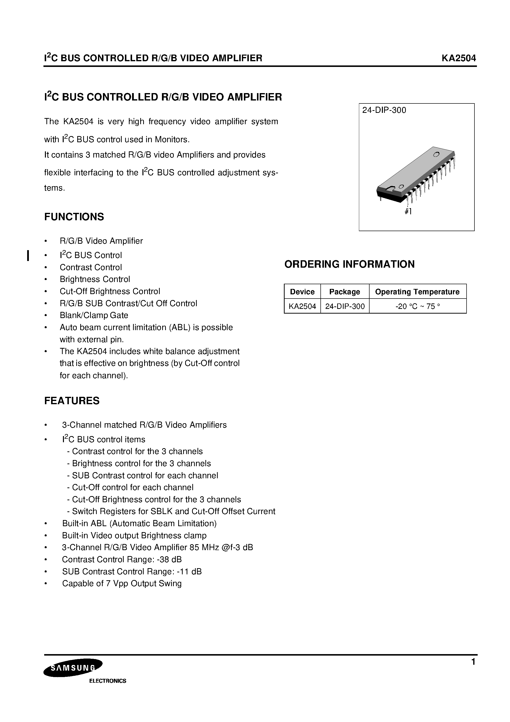 Datasheet KA2504 - I2C BUS CONTROLLED R/G/B VIDEO AMPLIFIER page 2