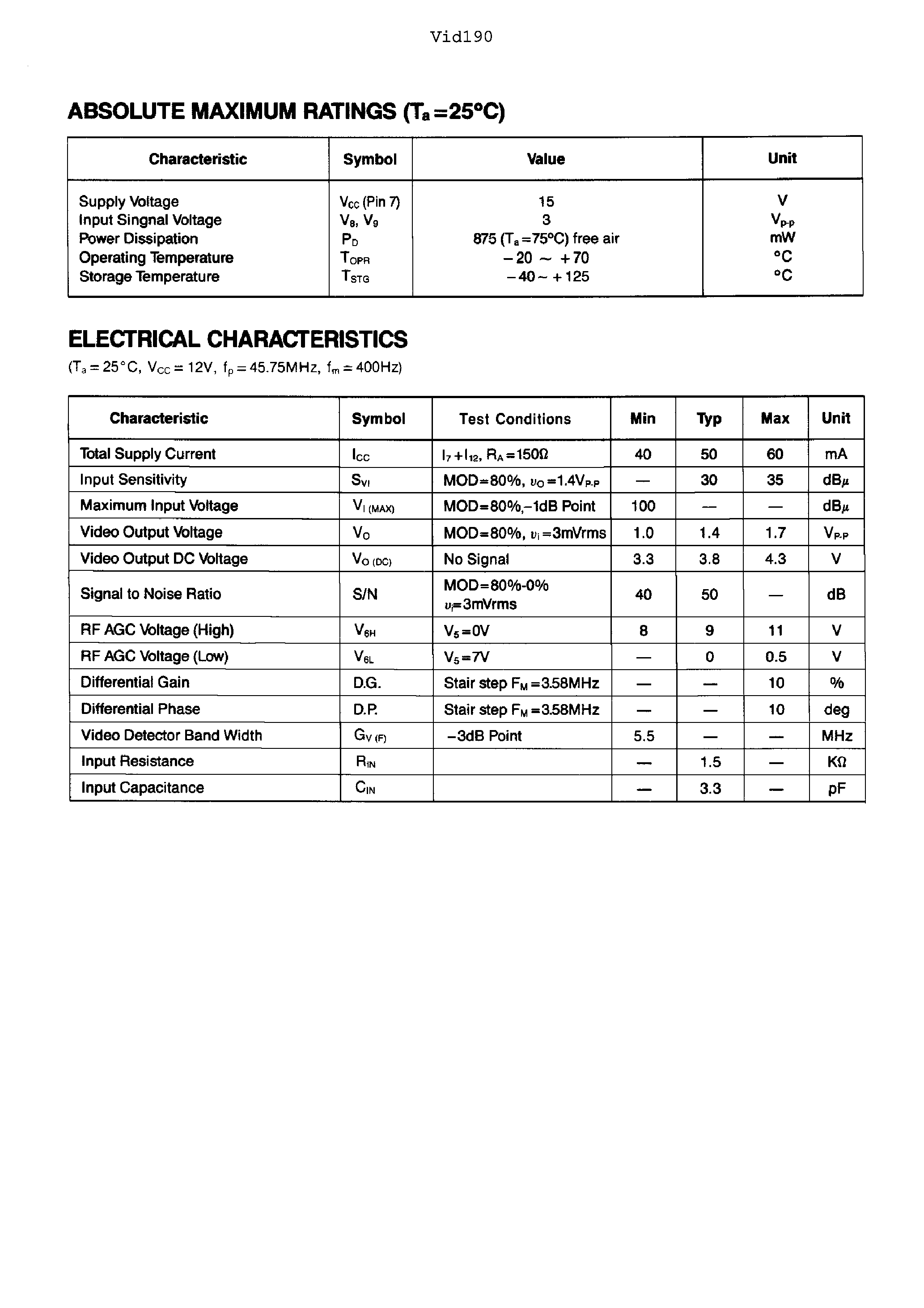 Datasheet KA2912 - VIDEO IF PROCESSOR FOR B/W TVs page 2