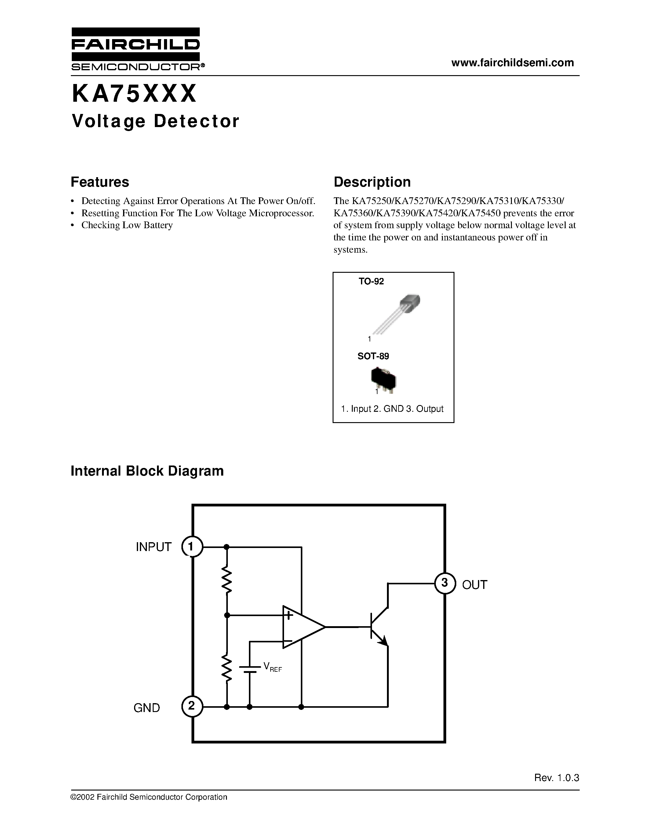 Datasheet KA75270Z - Voltage Detector page 1