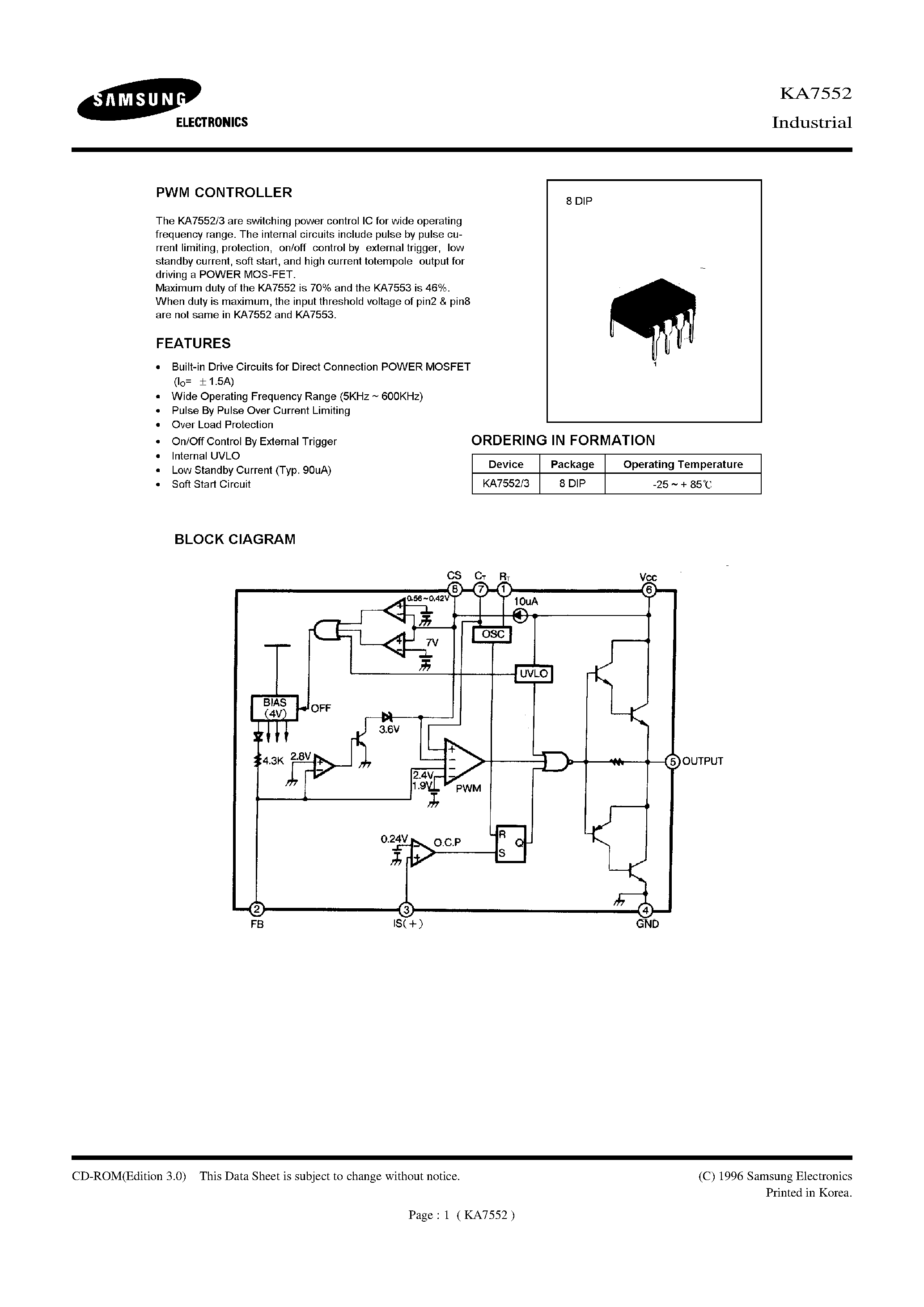 Datasheet KA7553 - PWN CONTROLLER page 1