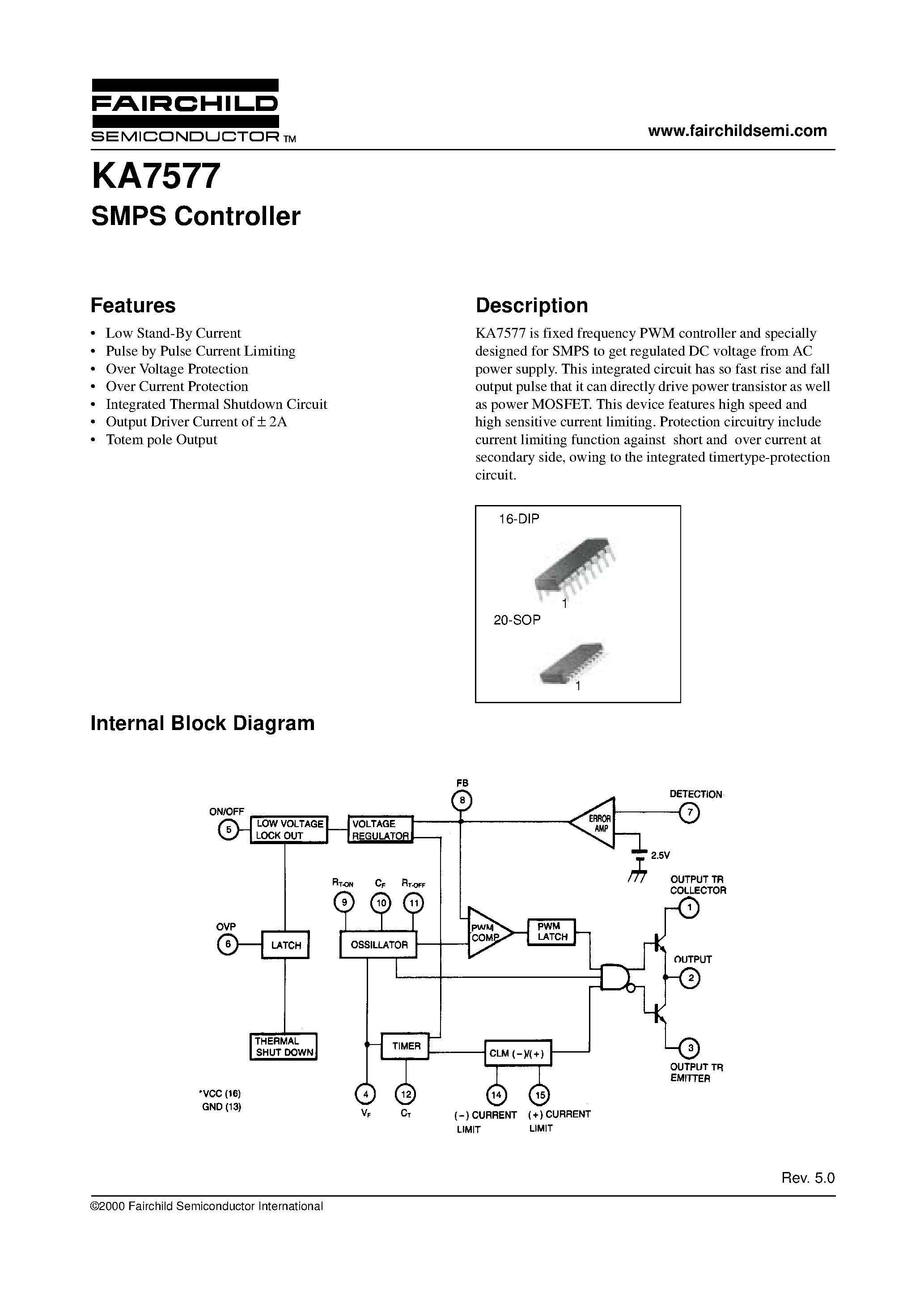 Datasheet KA7577 - SMPS Controller page 1