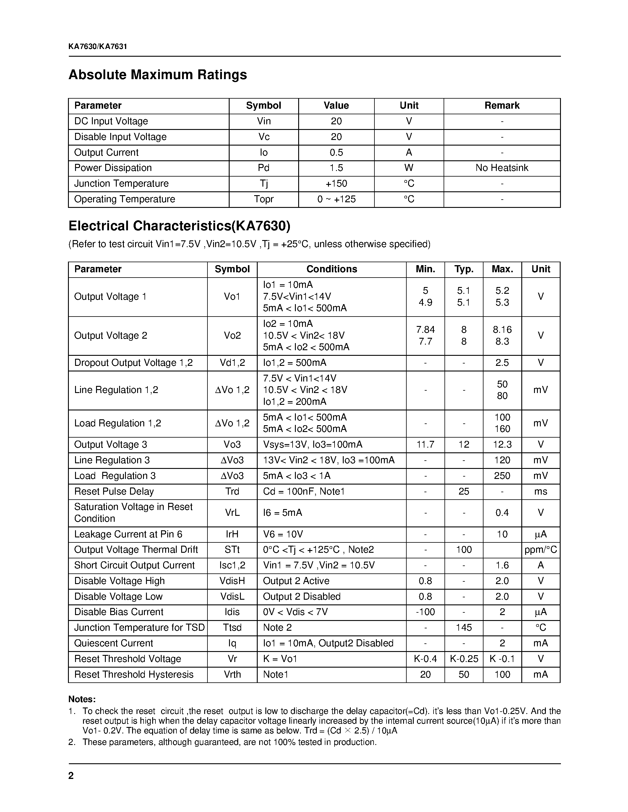 Datasheet KA7630 - Fixed Multi-Output Regulator page 2