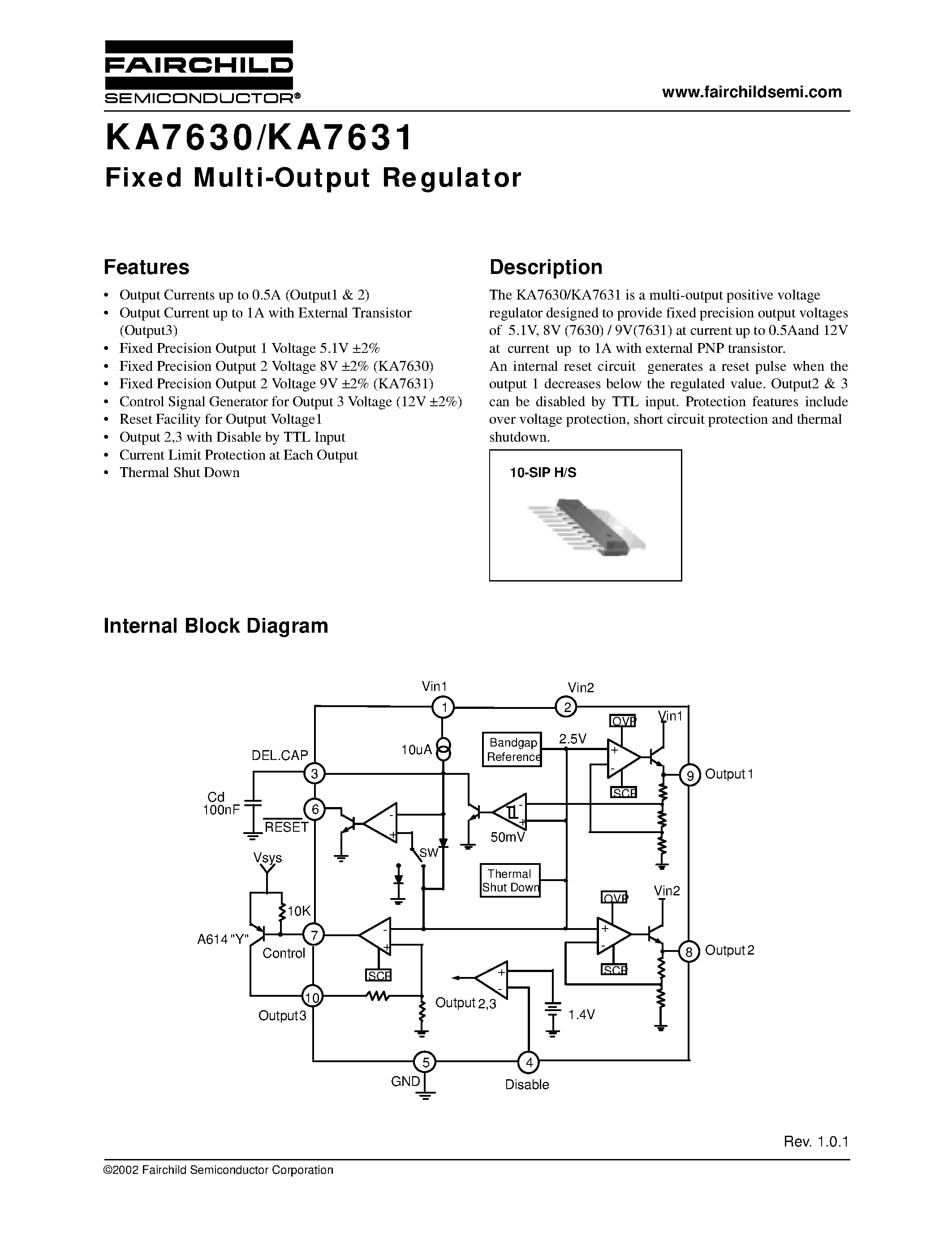 Datasheet KA7631 - Fixed Multi-Output Regulator page 1