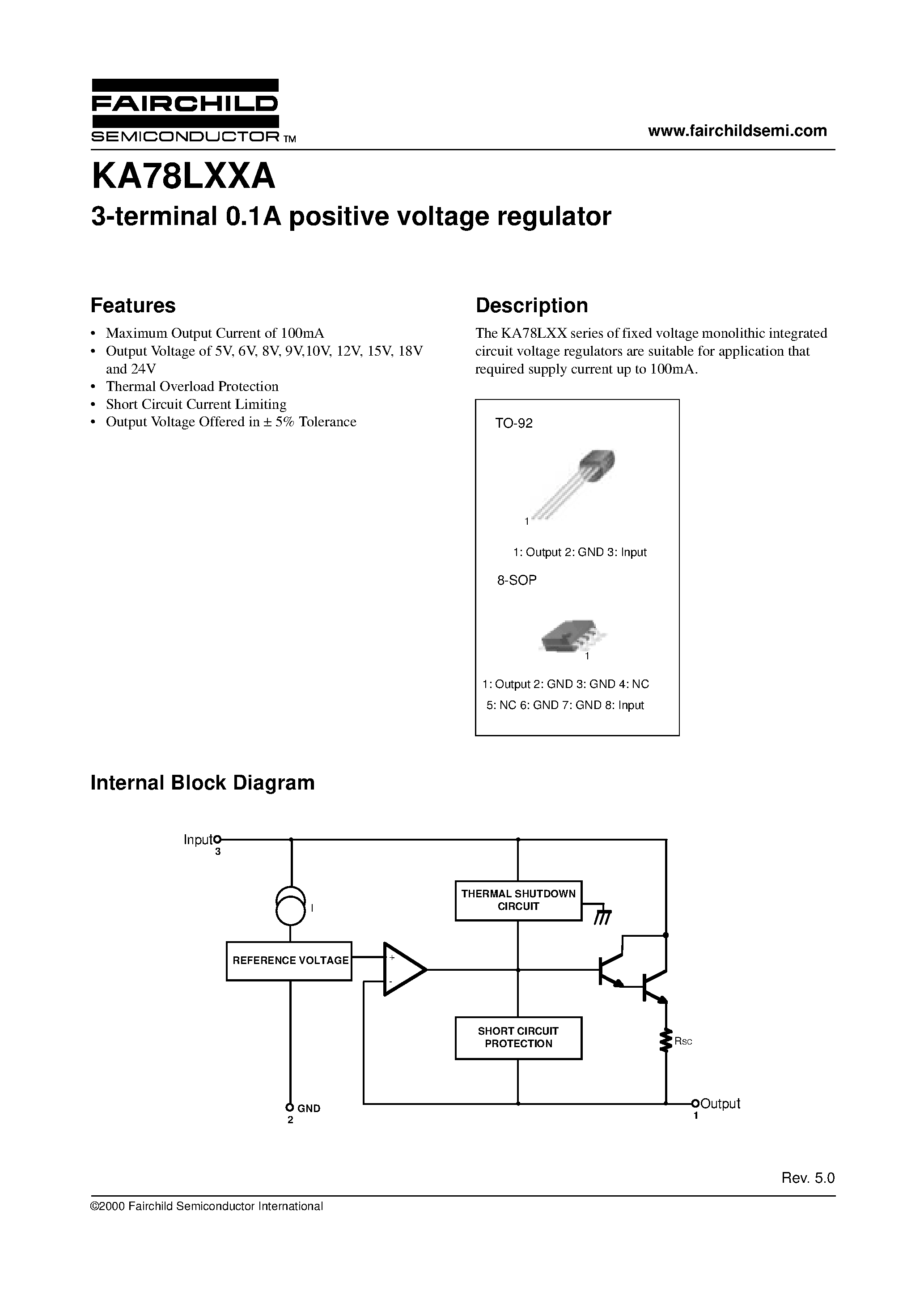 Datasheet KA78L05A - 3-terminal 0.1A positive voltage regulator page 1