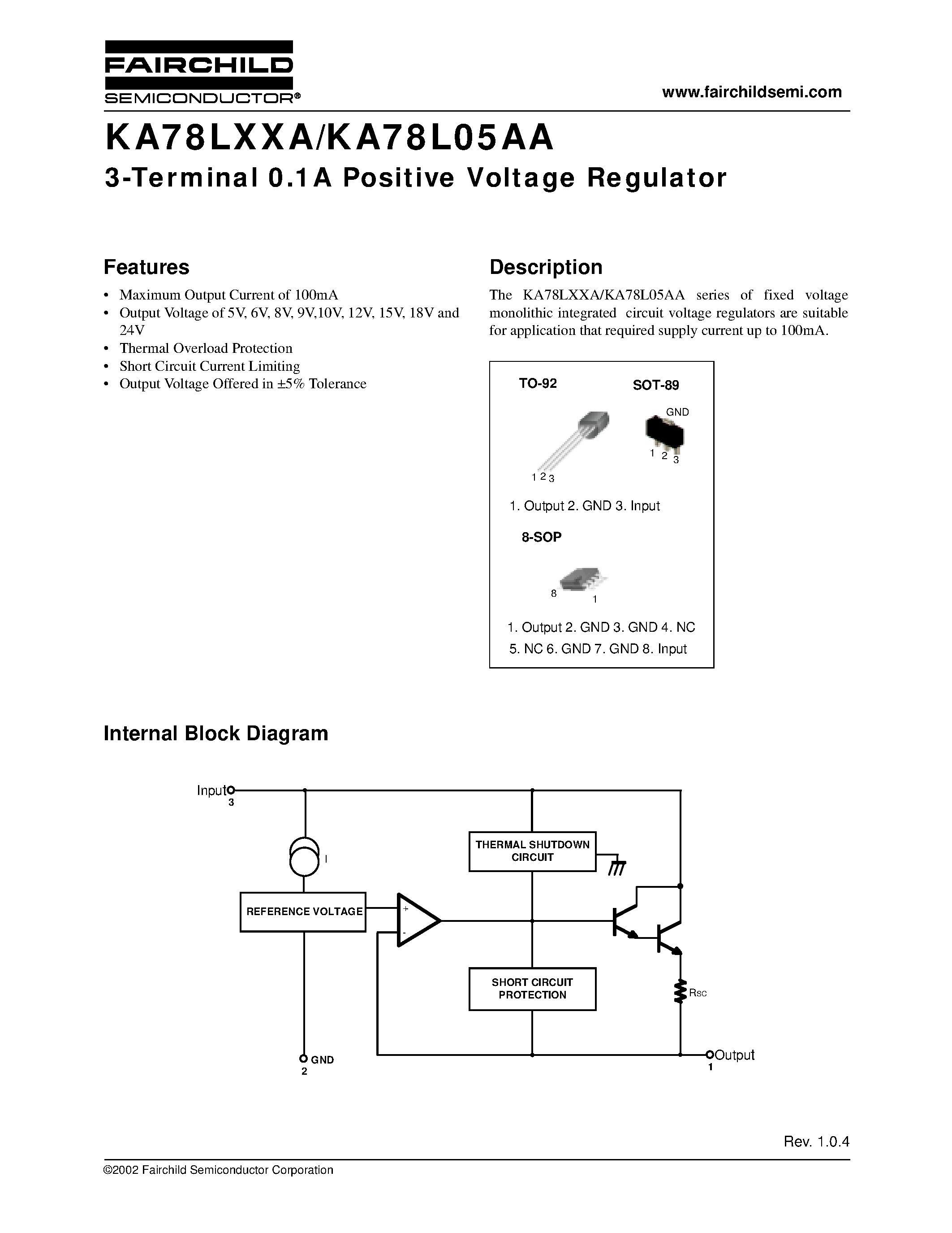 Datasheet KA78L05AA - 3-Terminal 0.1A Positive Voltage Regulator page 1