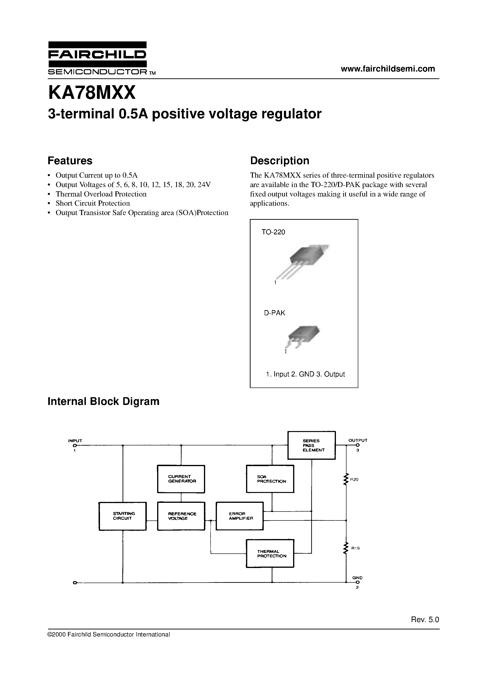 Datasheet KA78M05 - 3-terminal 0.5A positive voltage regulator page 1