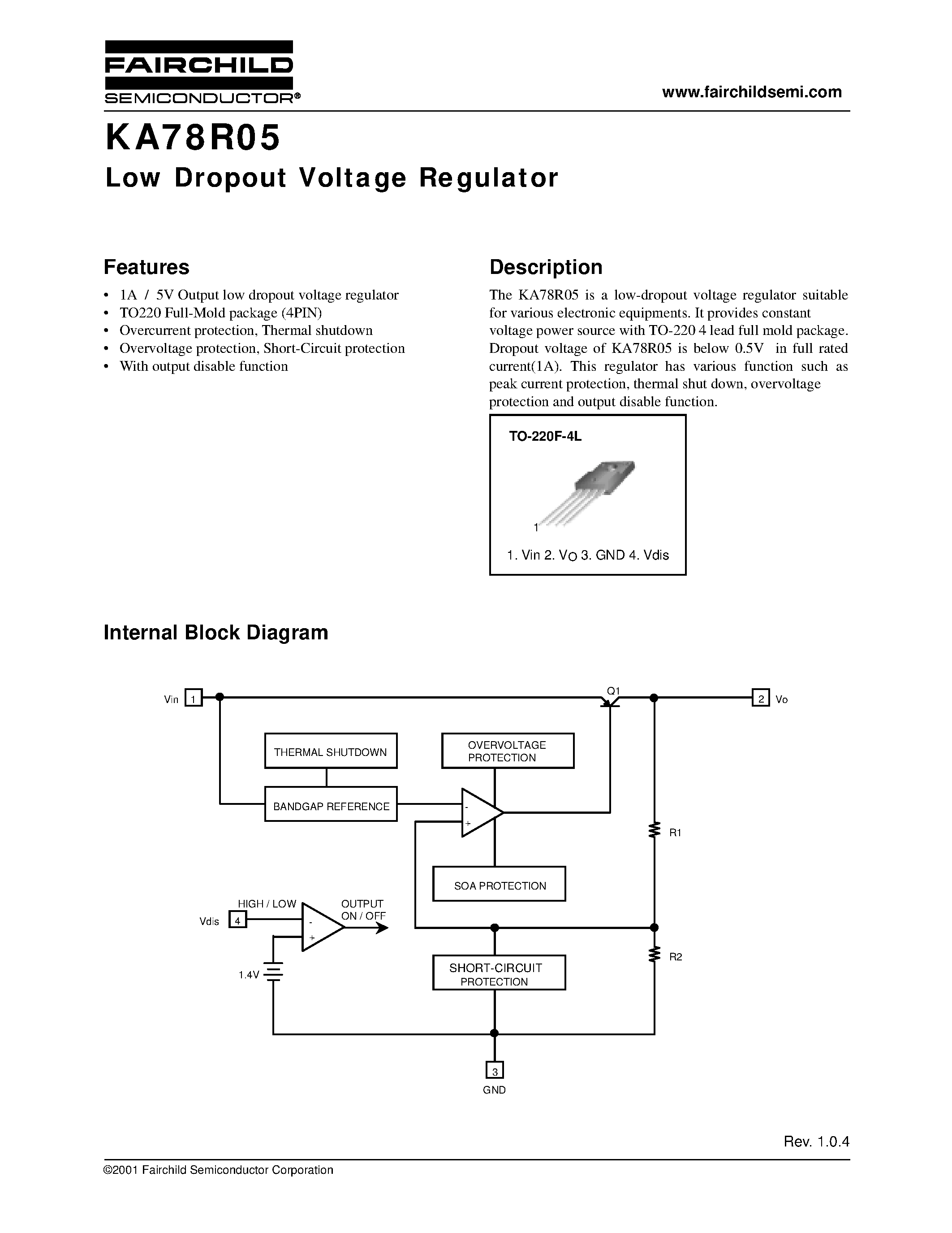 Datasheet KA78R05 - Low Dropout Voltage Regulator page 1