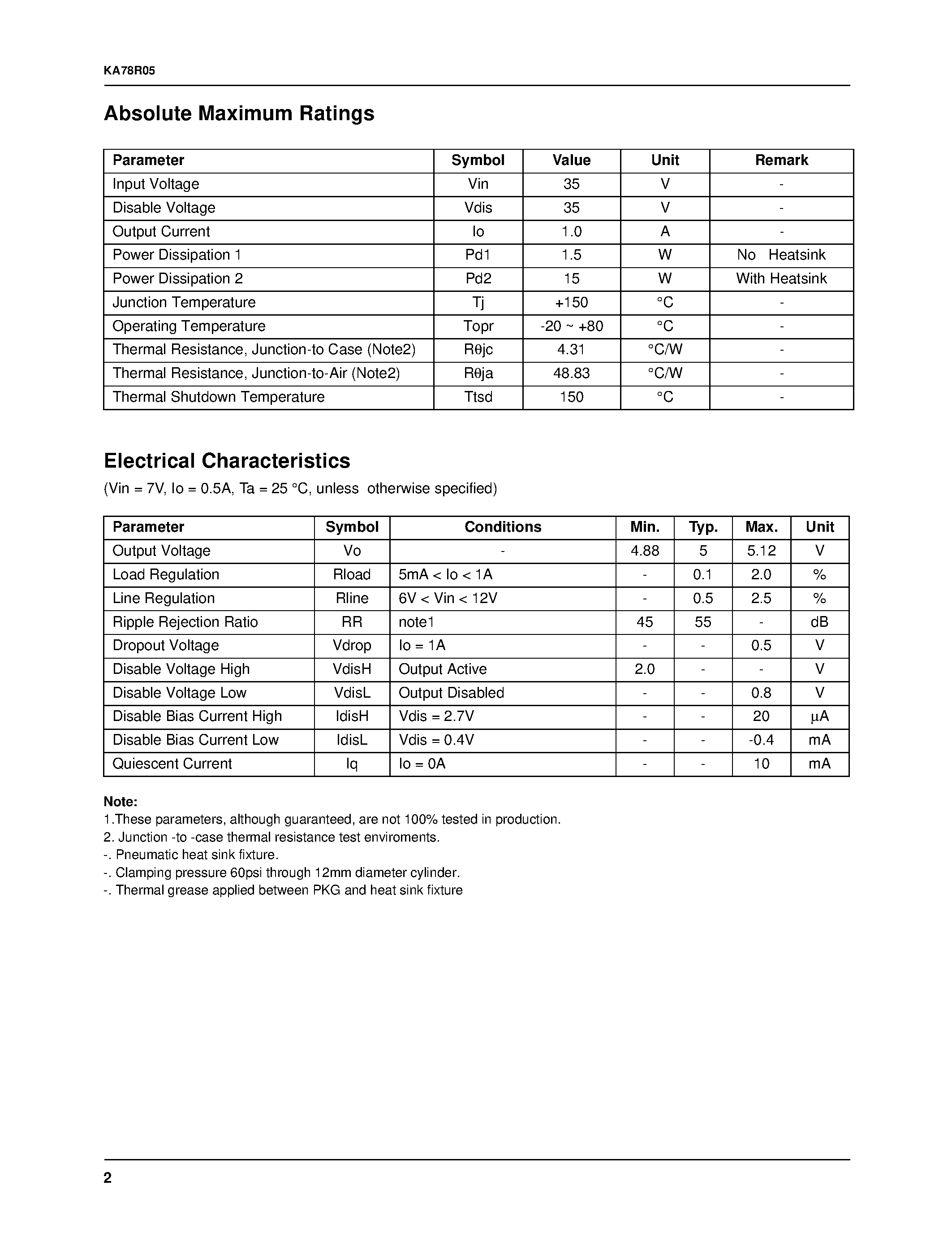 Datasheet KA78R05 - Low Dropout Voltage Regulator page 2