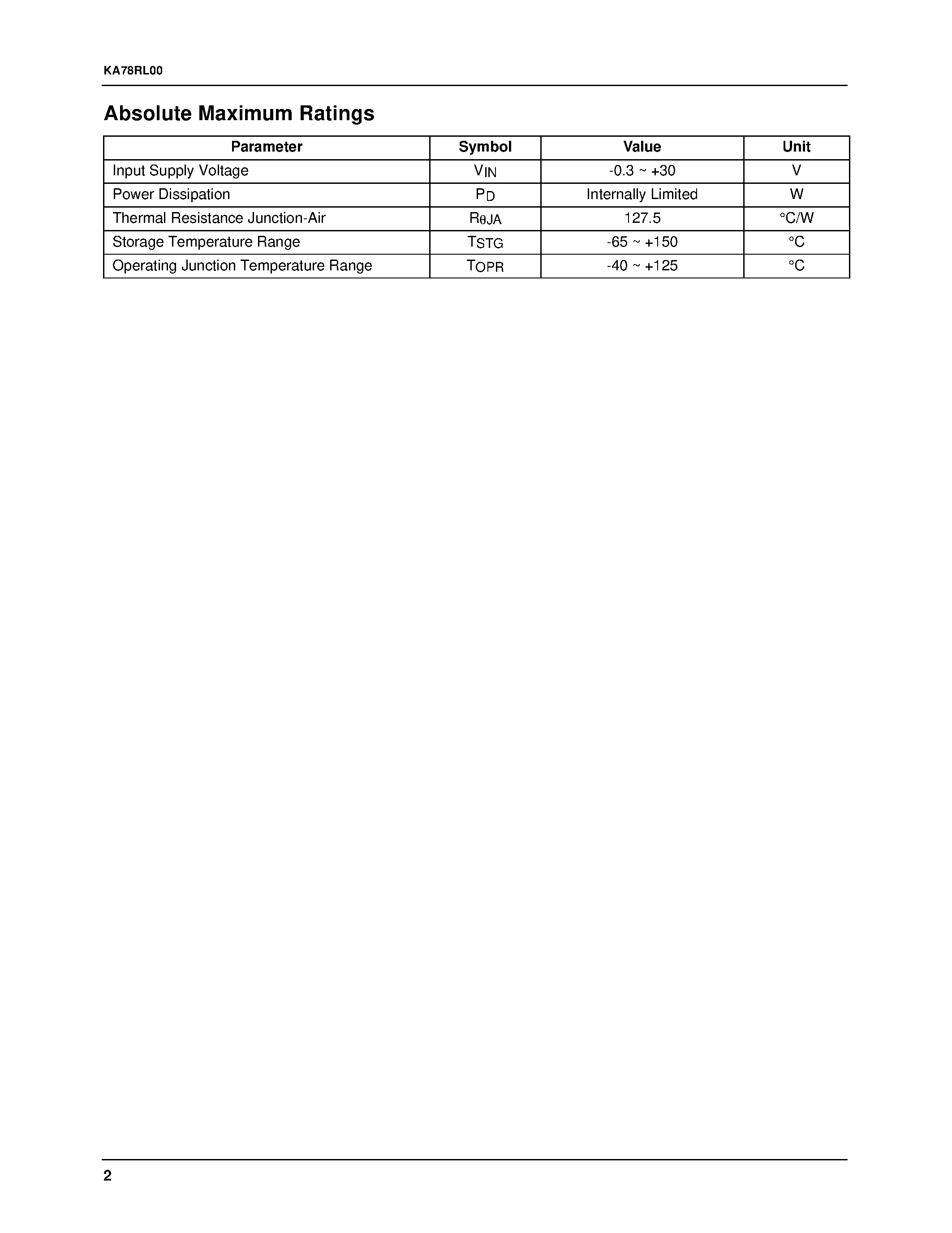 Datasheet KA78RL00 - Adjustable Micro Power Voltage Regulator page 2