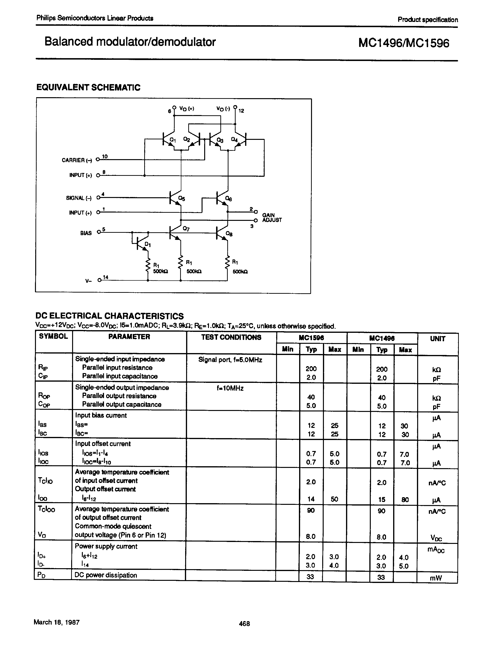 Datasheet MC1596 - Balanced Modulator / Demodulator page 2