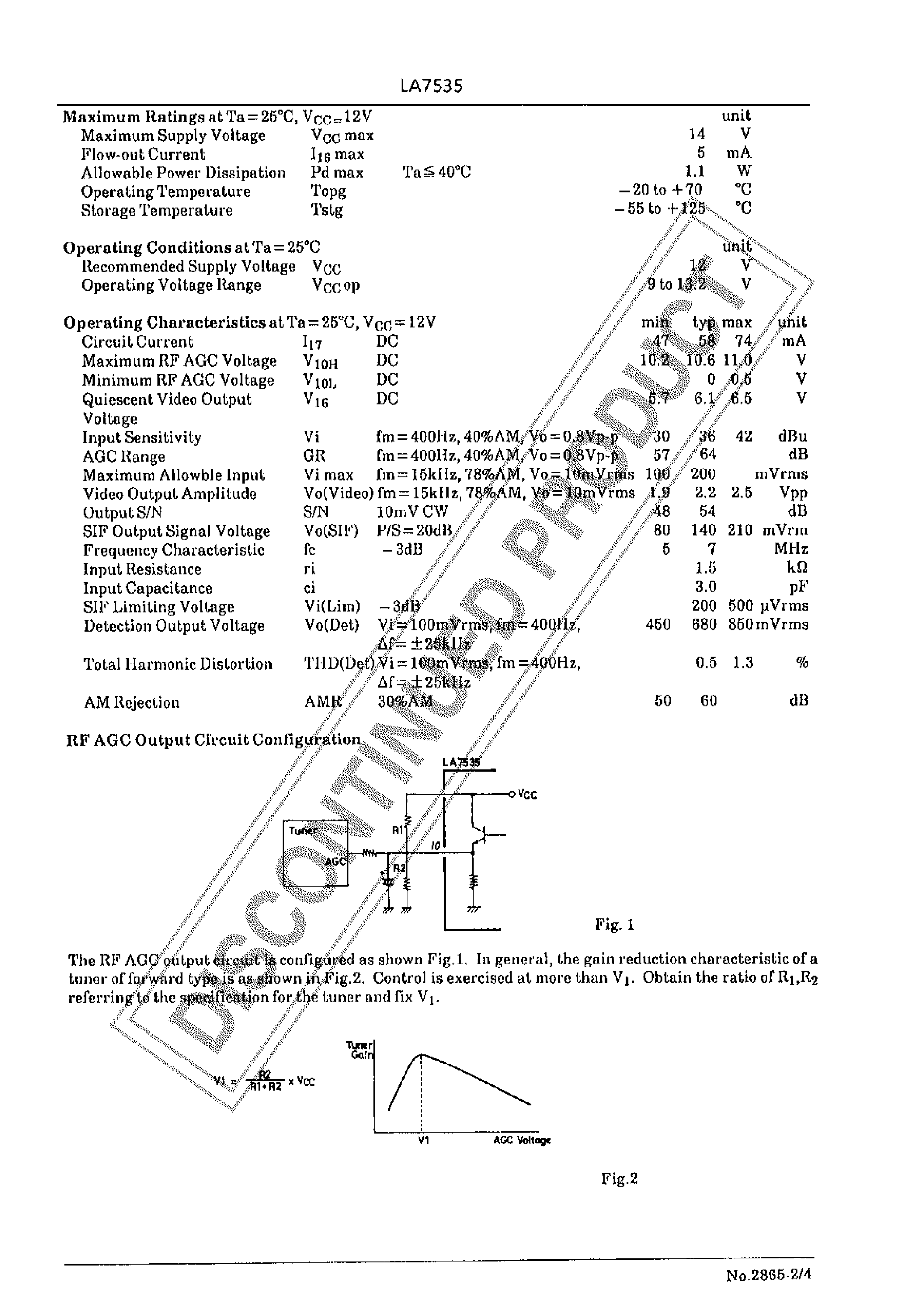 Datasheet LA7535 - CIRCUIT FOR B/W TV APPLICATIONS page 2