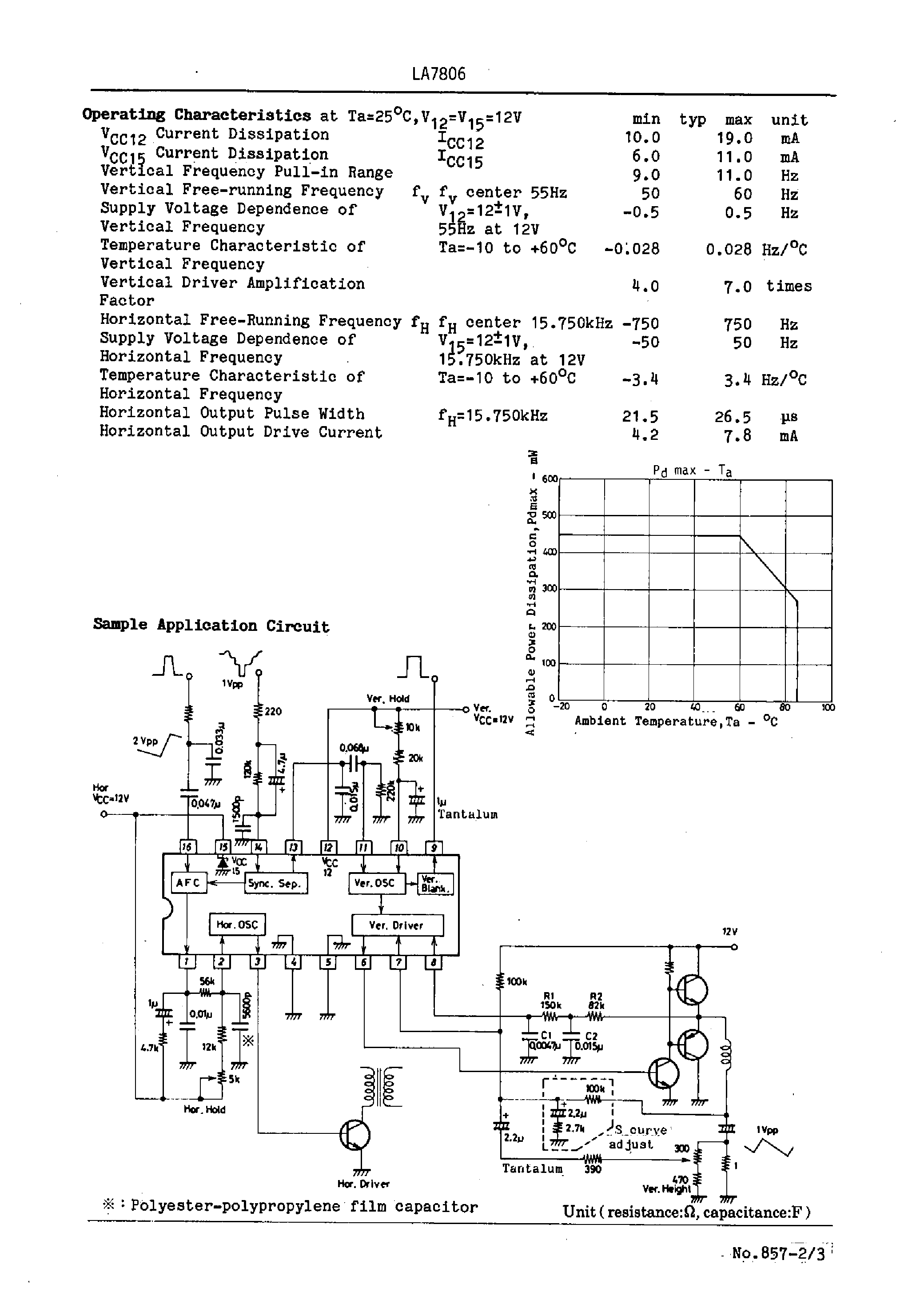 Datasheet LA7806 - B/W TV Synchronization / Deflection Circuit page 2