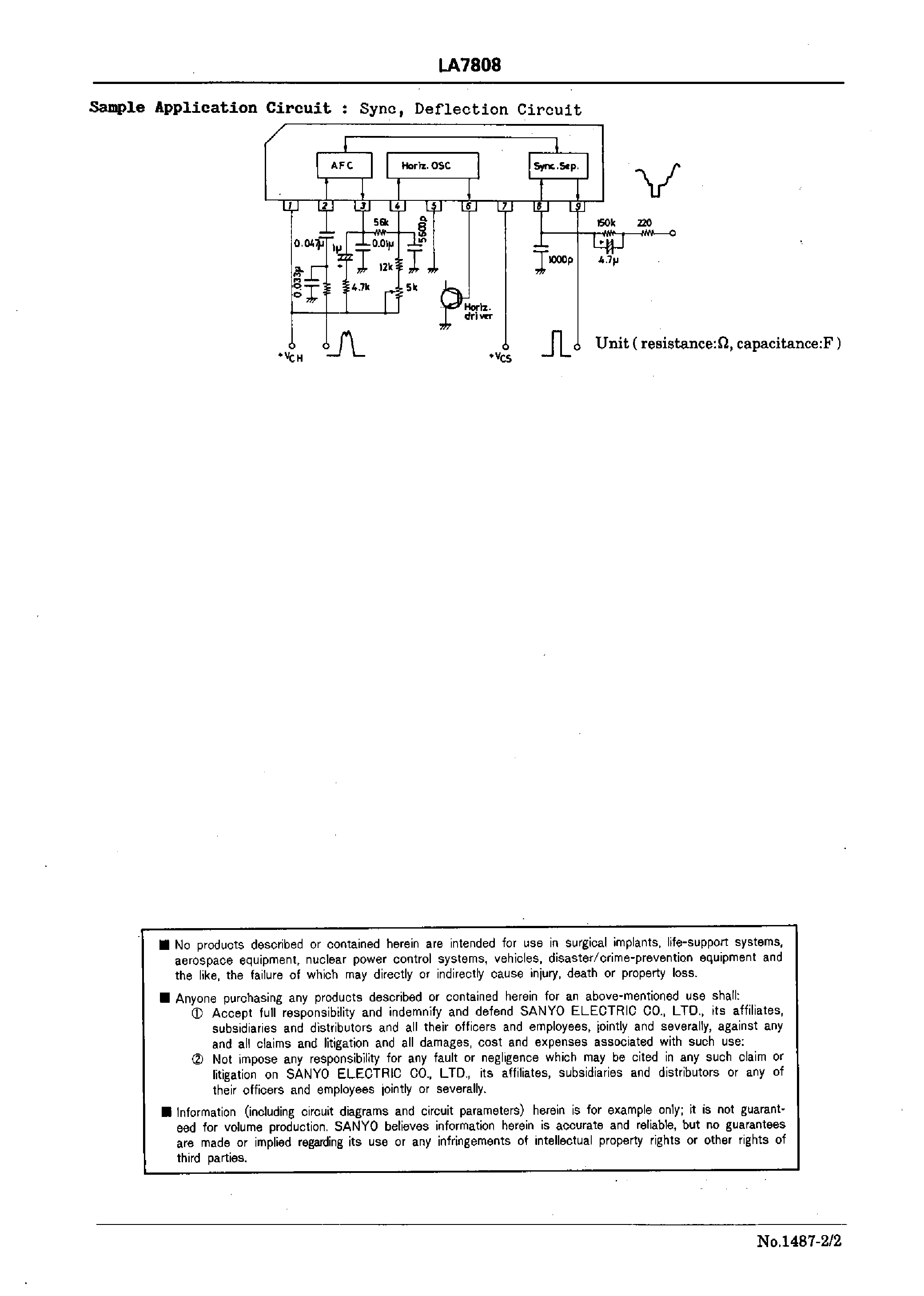 Datasheet LA7808 - B/W TV Synchronization / Deflection Circuit page 2