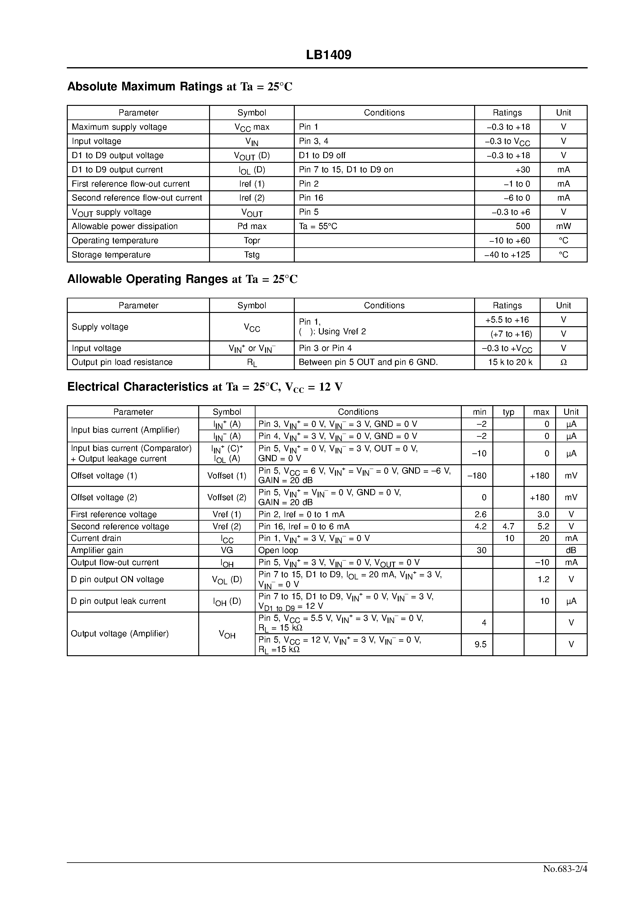 Даташит LB1409 - Level Meter Driver for 9 LEDs страница 2