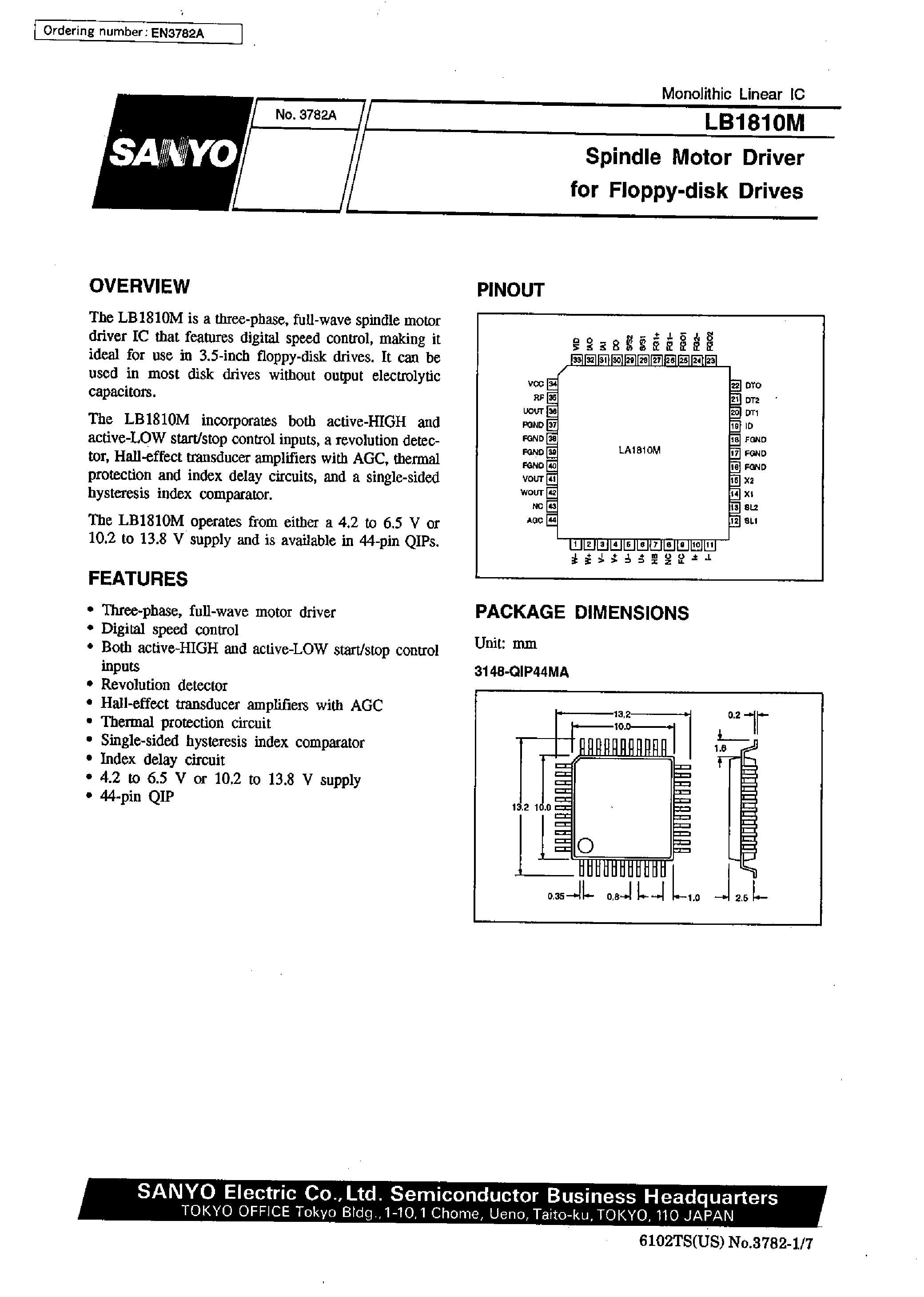 Даташит LB1810M - Spindle Motor Driver for Floppy-disk Drives страница 1