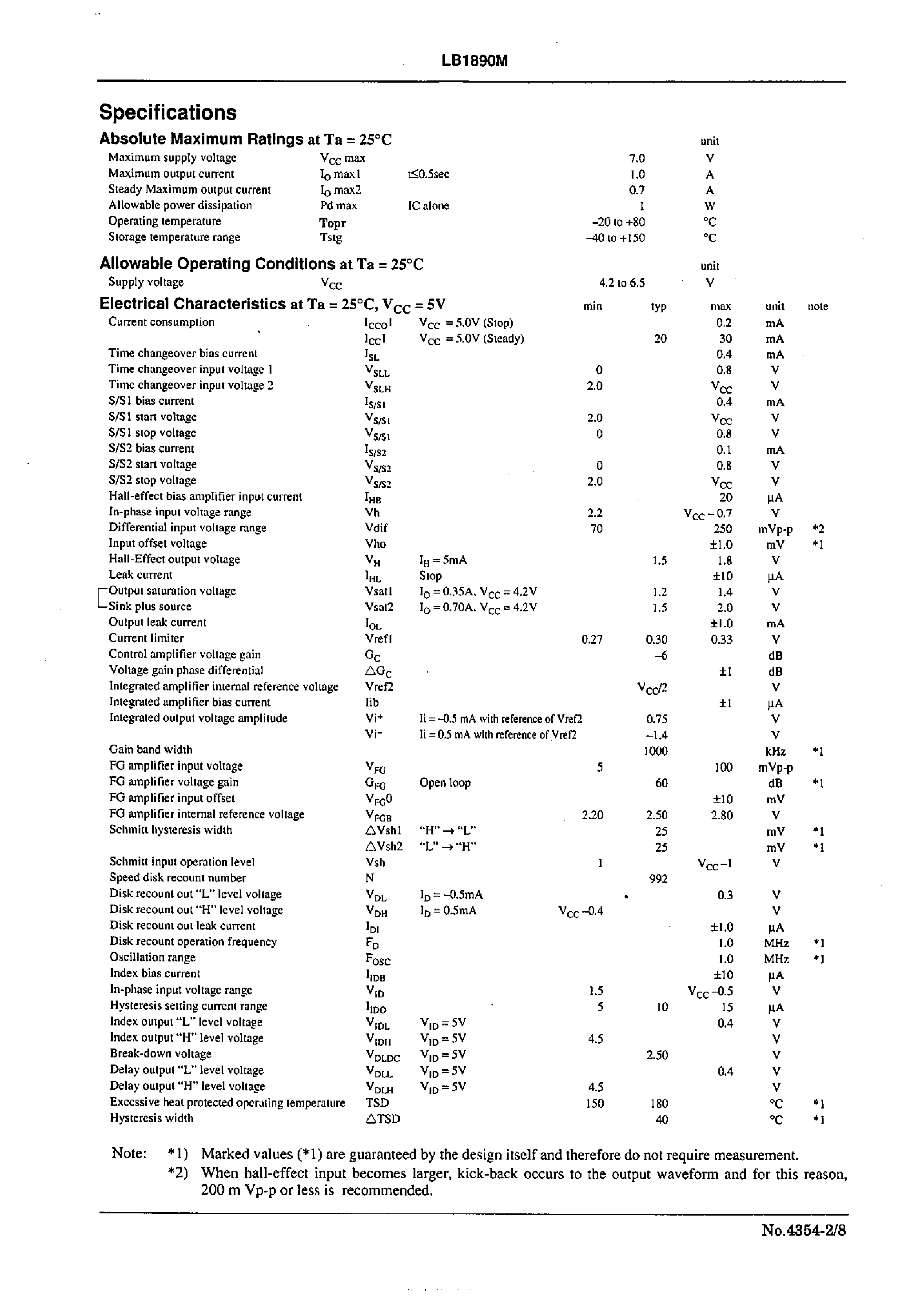 Datasheet LB1890M - FDD Spindle Motor Driver page 2