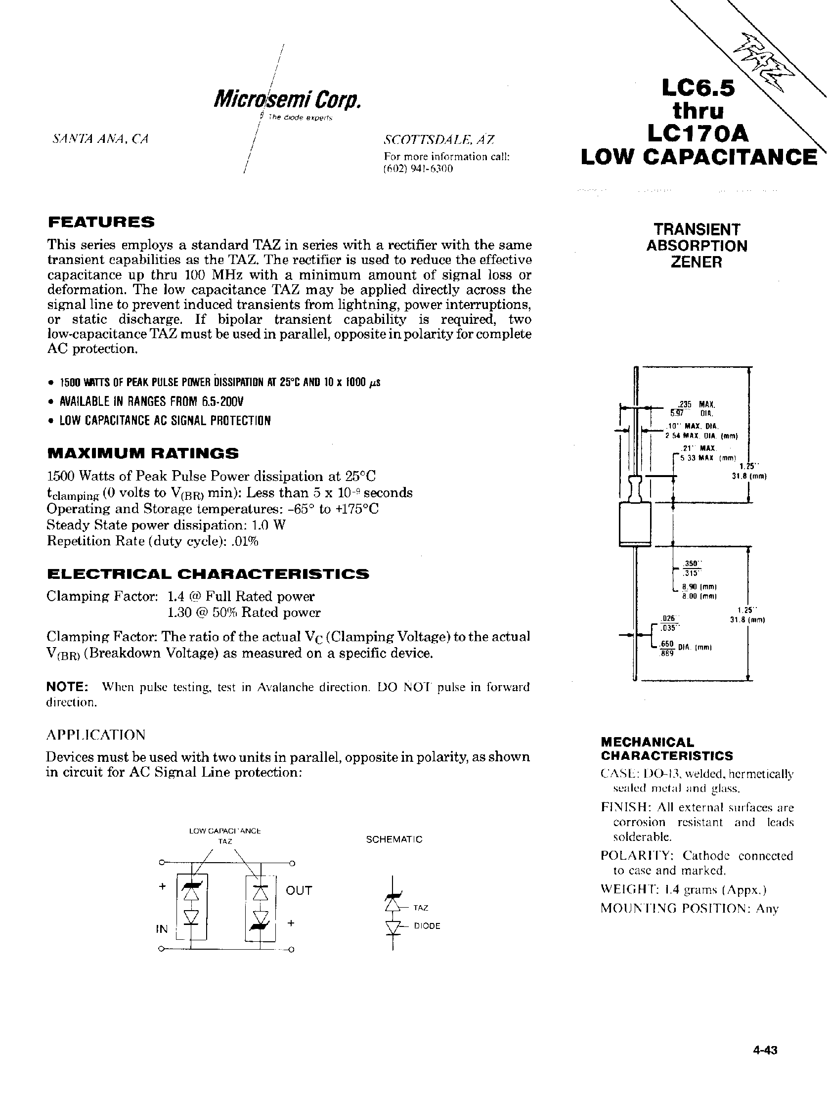 Datasheet LC20 - TRANSIENT ABSORPTION ZENER page 1