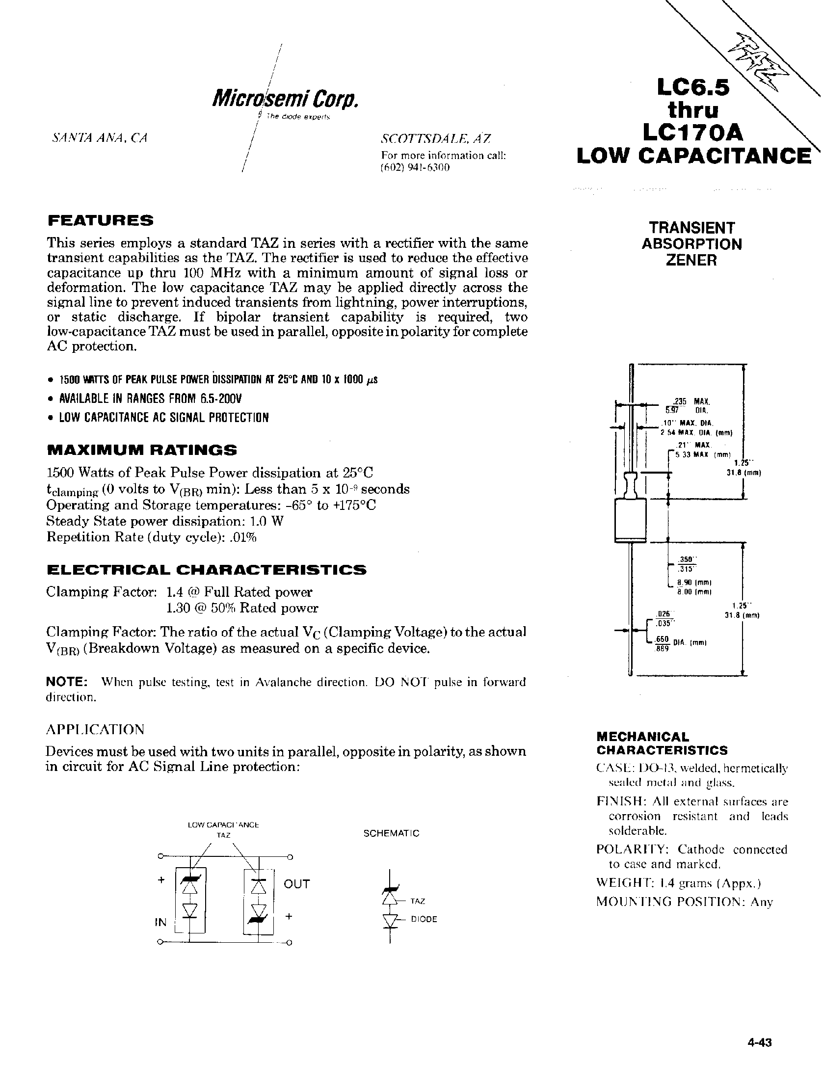 Даташит LC20A - TRANSIENT ABSORPTION ZENER страница 1