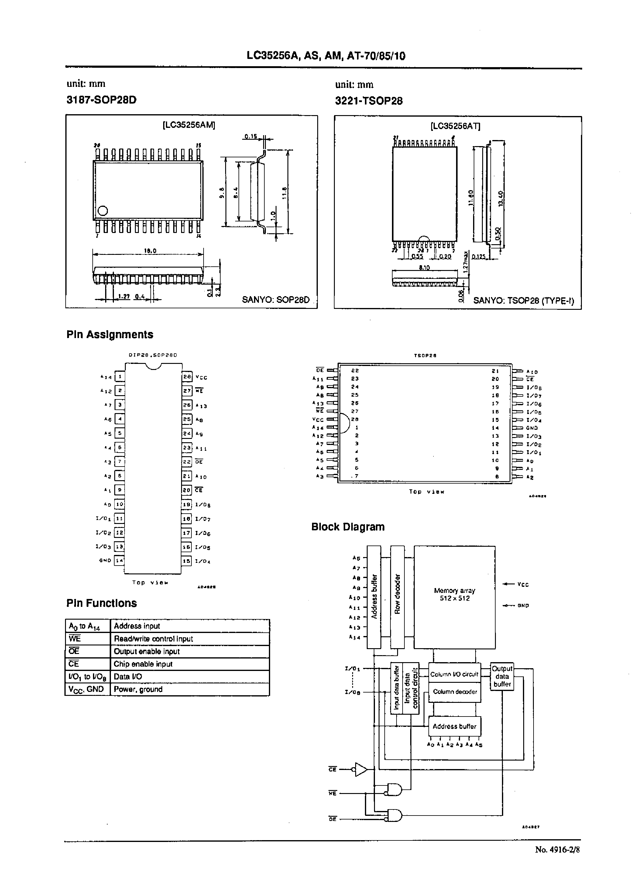 Даташит LC35256A - 256 K (32768 words X 8 bits) SRAM with OE and CE control Pins страница 2