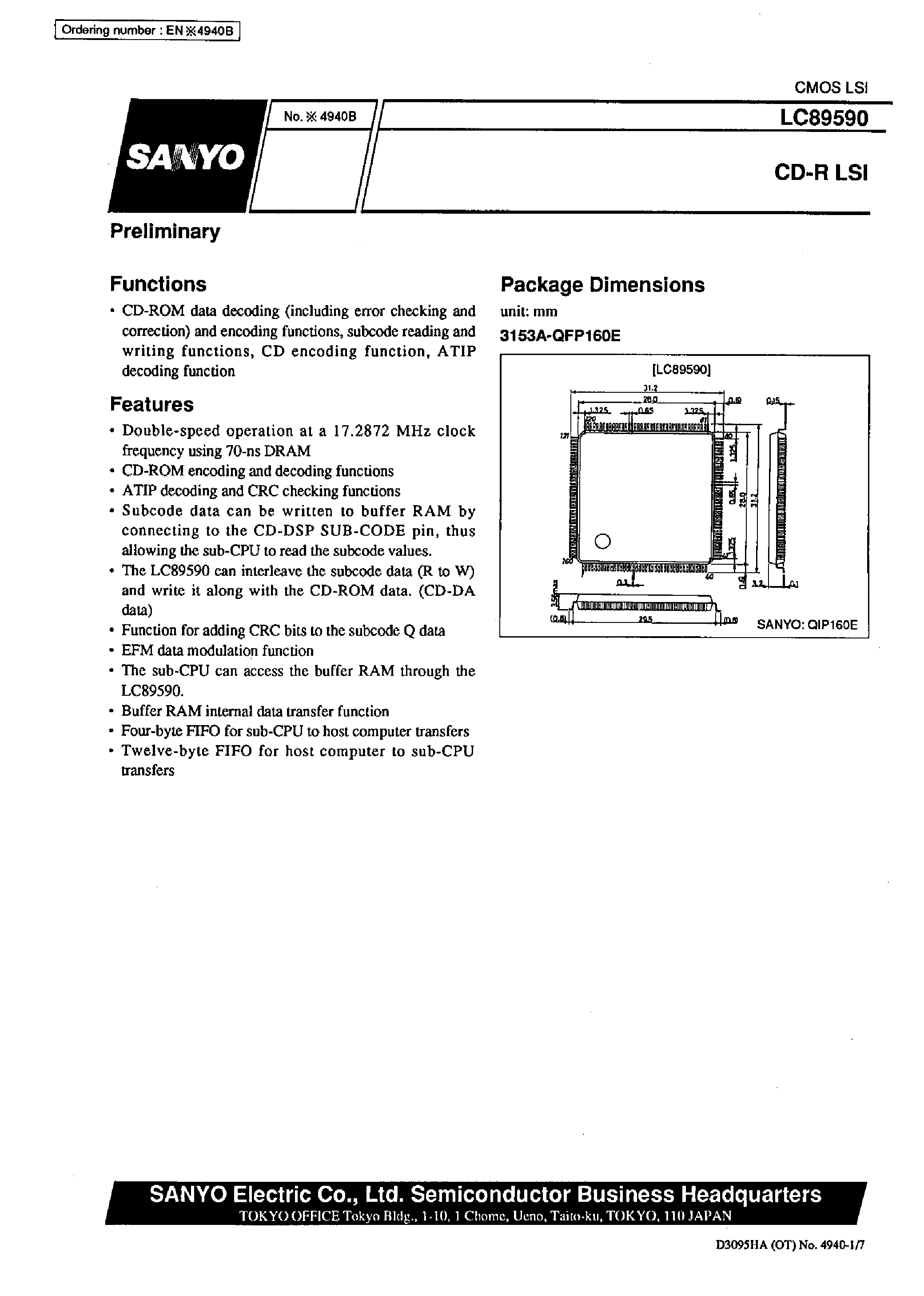 Datasheet LC89590 - CD-R LSI page 1