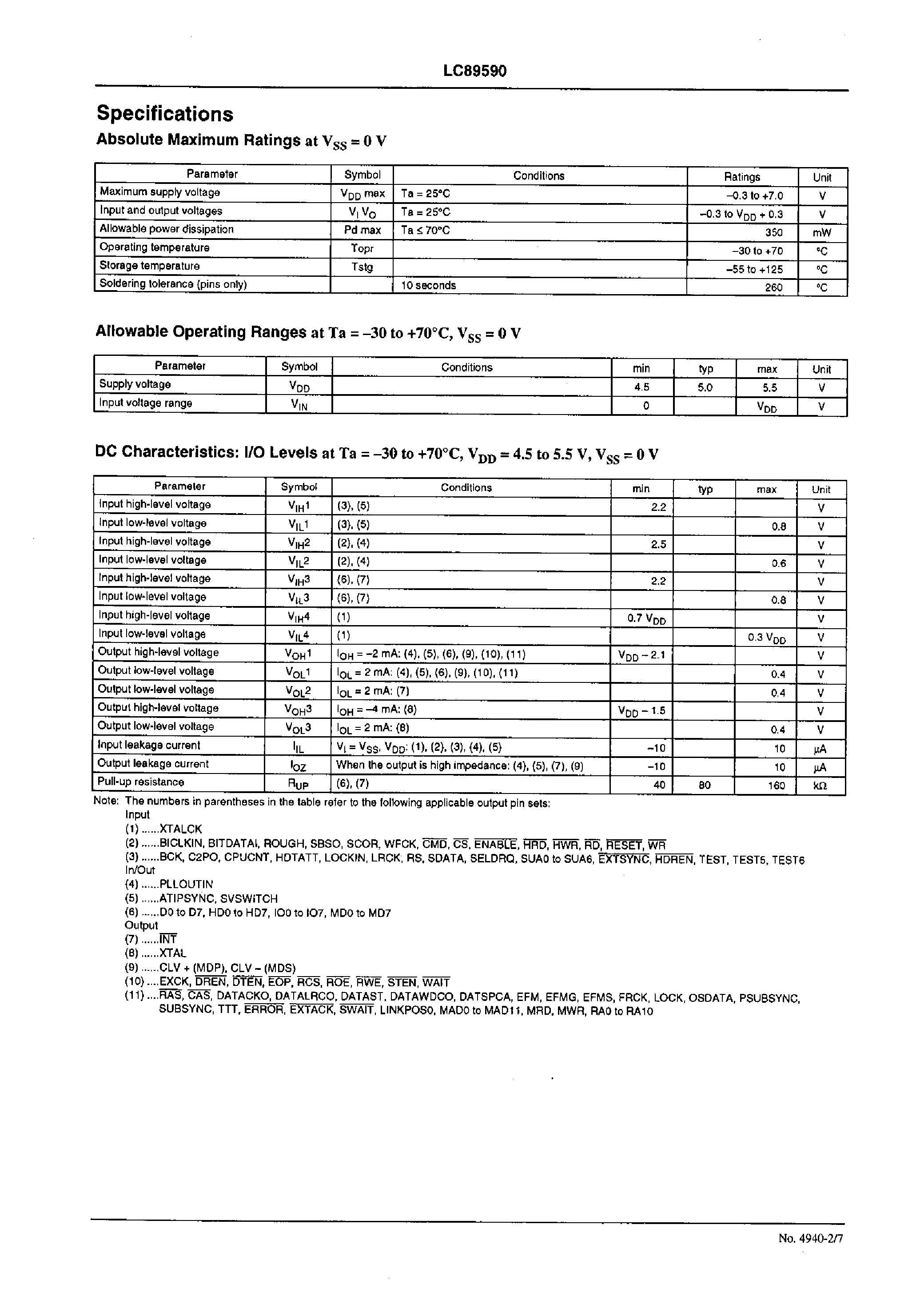 Datasheet LC89590 - CD-R LSI page 2