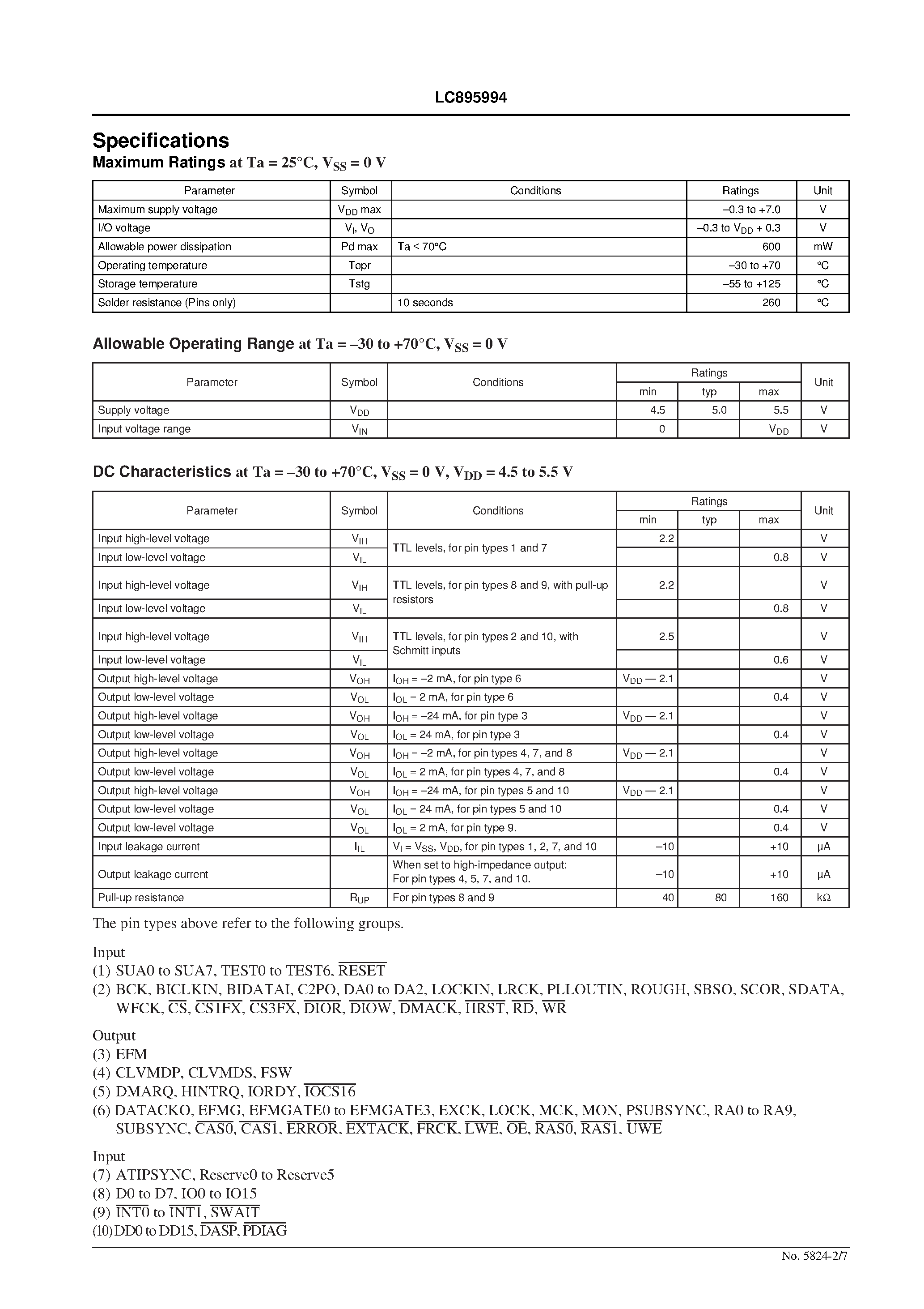 Datasheet LC895994 - CD-R Encoder/Decoder LSI with Built-in ATAPI (IDE) Interface page 2