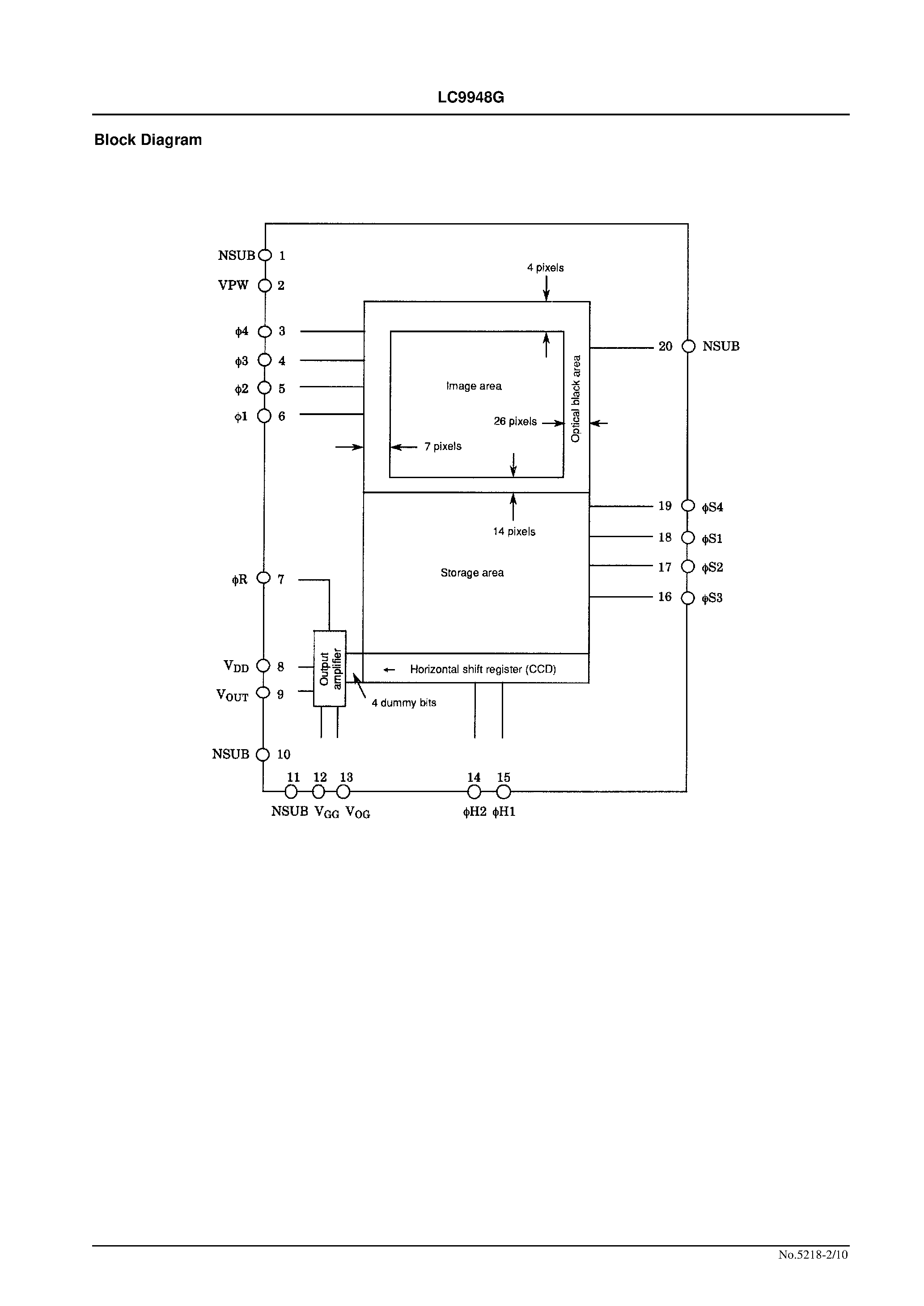 Datasheet LC9948G - 1/5 Optical Size CCIR B/W Solid-State Image Sensor page 2