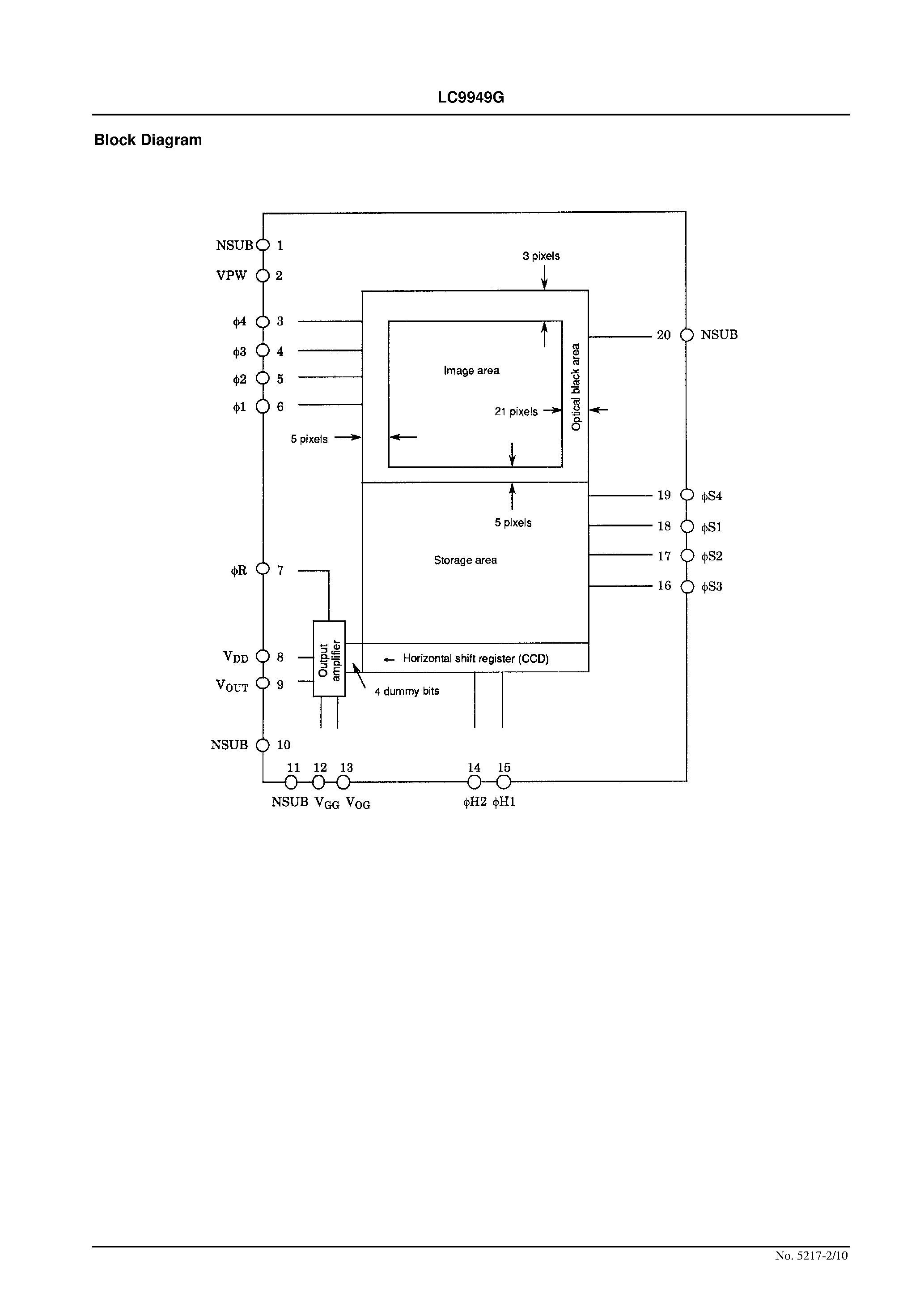 Datasheet LC9949G - 1/6 Optical Size EIA B/W Solid-State Image Sensor page 2