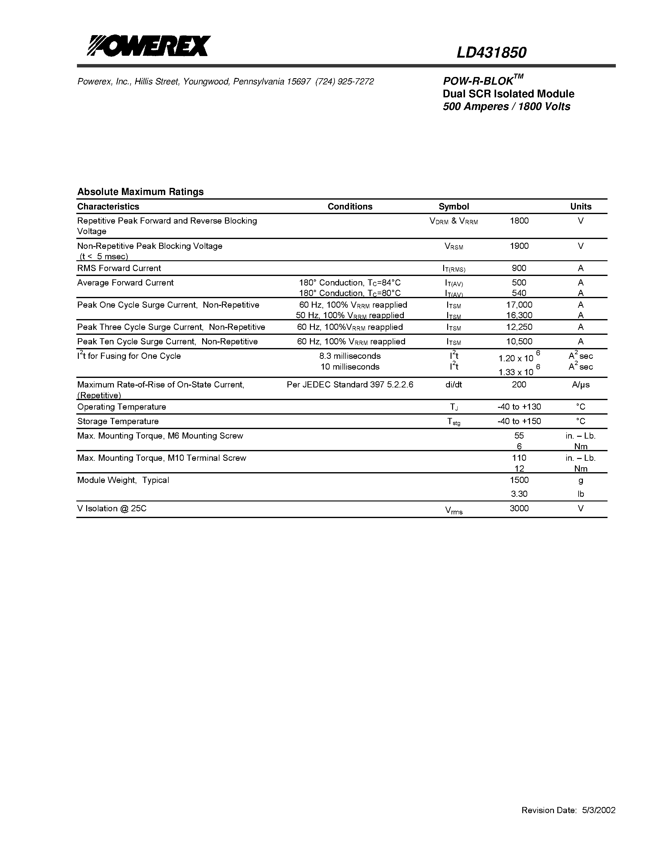 Datasheet LD431850 - POW-R-BLOK Dual SCR Isolated Module (500 Amperes / 1800 Volts) page 2